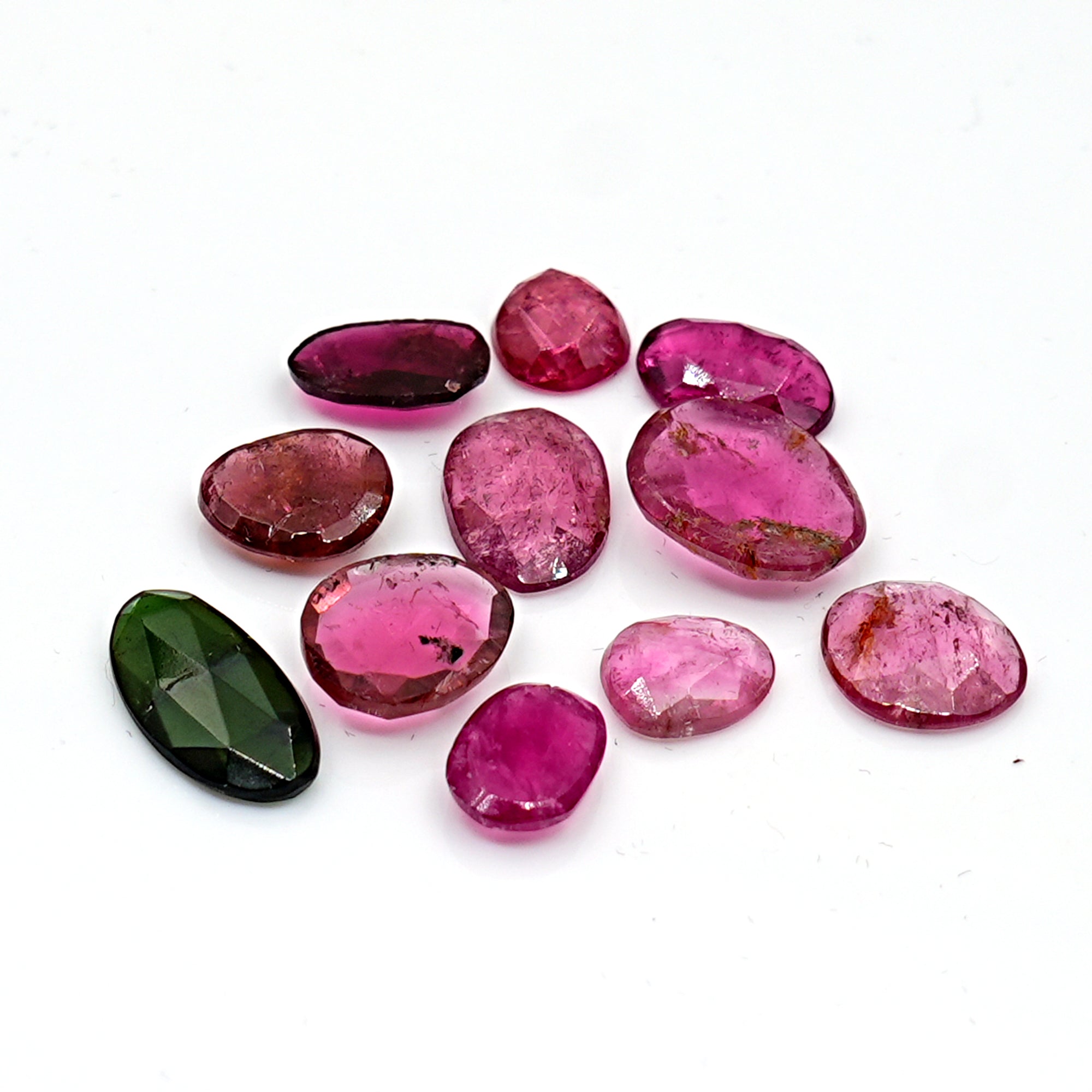 Watermelon Tourmaline Rose Cut Gemstones | Freeform Cabs for Jewelry - 10 Pieces