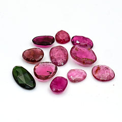 Watermelon Tourmaline Rose Cut Gemstones | Freeform Cabs for Jewelry - 10 Pieces
