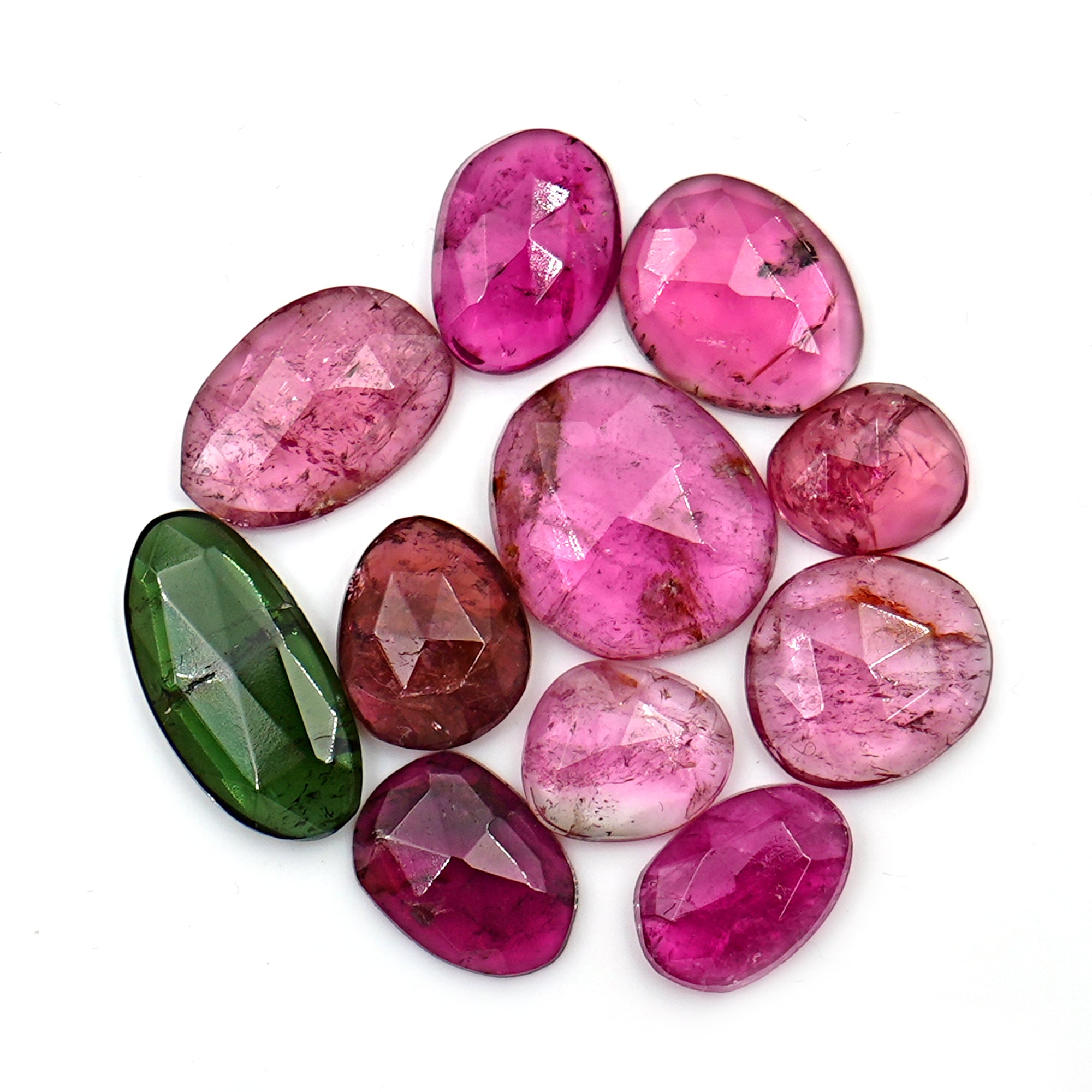 Watermelon Tourmaline Rose Cut Gemstones | Freeform Cabs for Jewelry - 10 Pieces