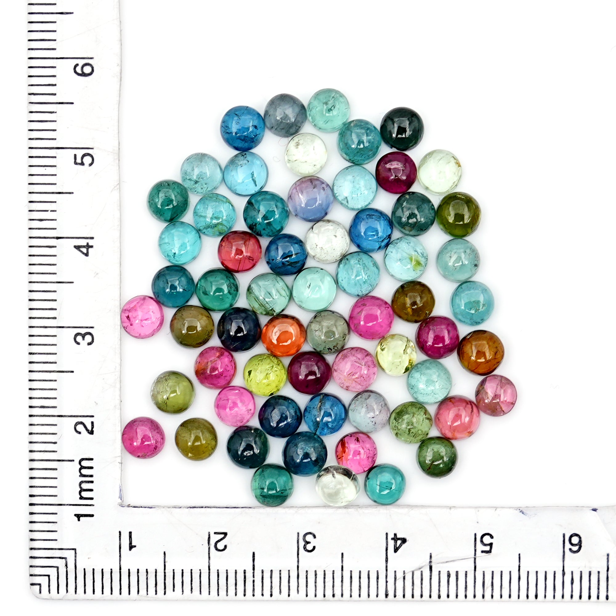 Round Shape Tourmaline Gemstones | Natural Tourmaline Smooth Cabs for Jewelry - 62 pieces