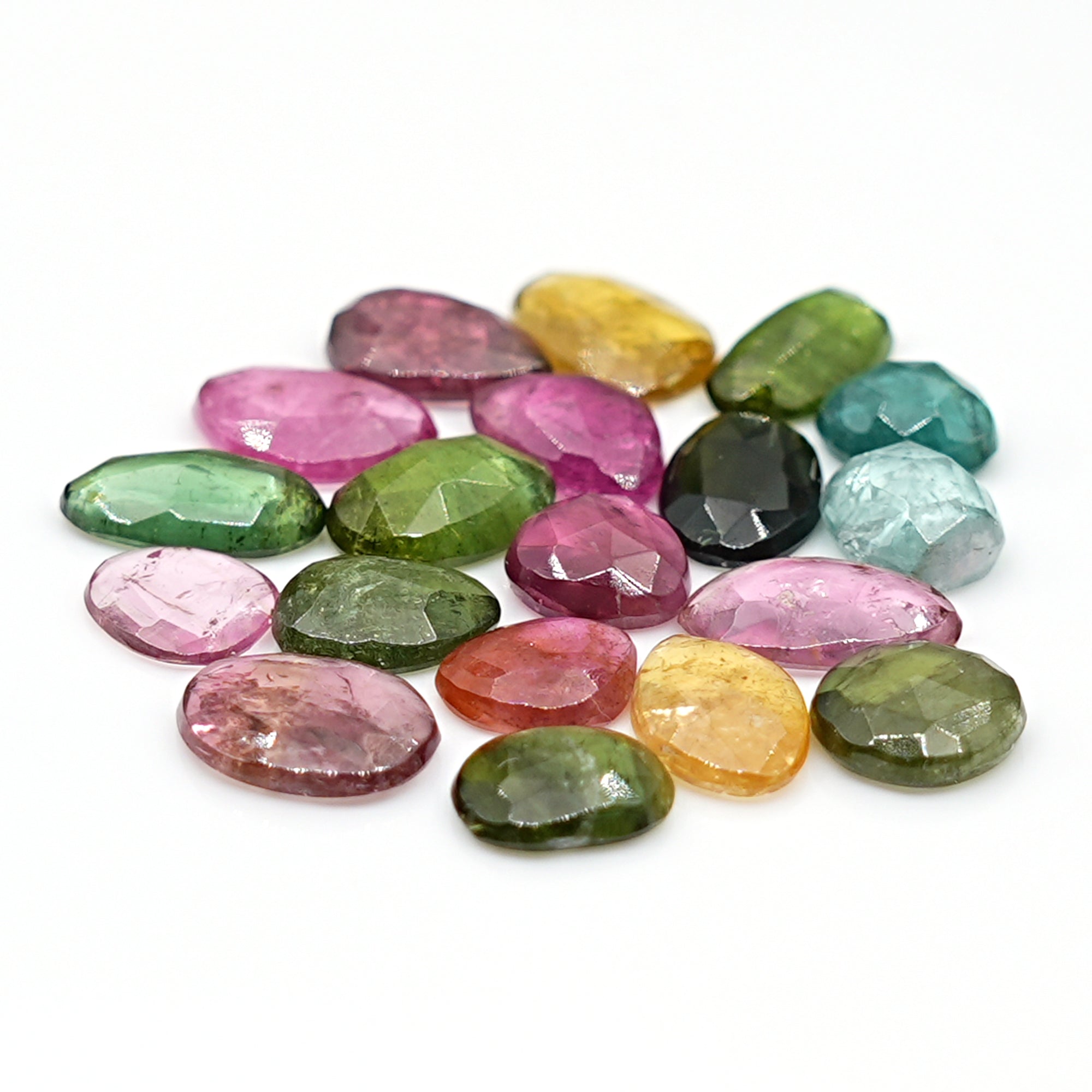 Earthy Tourmaline Rose Cut Cabochons | Organic Freeform Gems For Jewelry - 19 Pieces