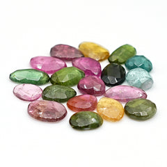 Earthy Tourmaline Rose Cut Cabochons | Organic Freeform Gems For Jewelry - 19 Pieces