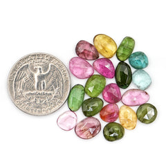 Earthy Tourmaline Rose Cut Cabochons | Organic Freeform Gems For Jewelry - 19 Pieces