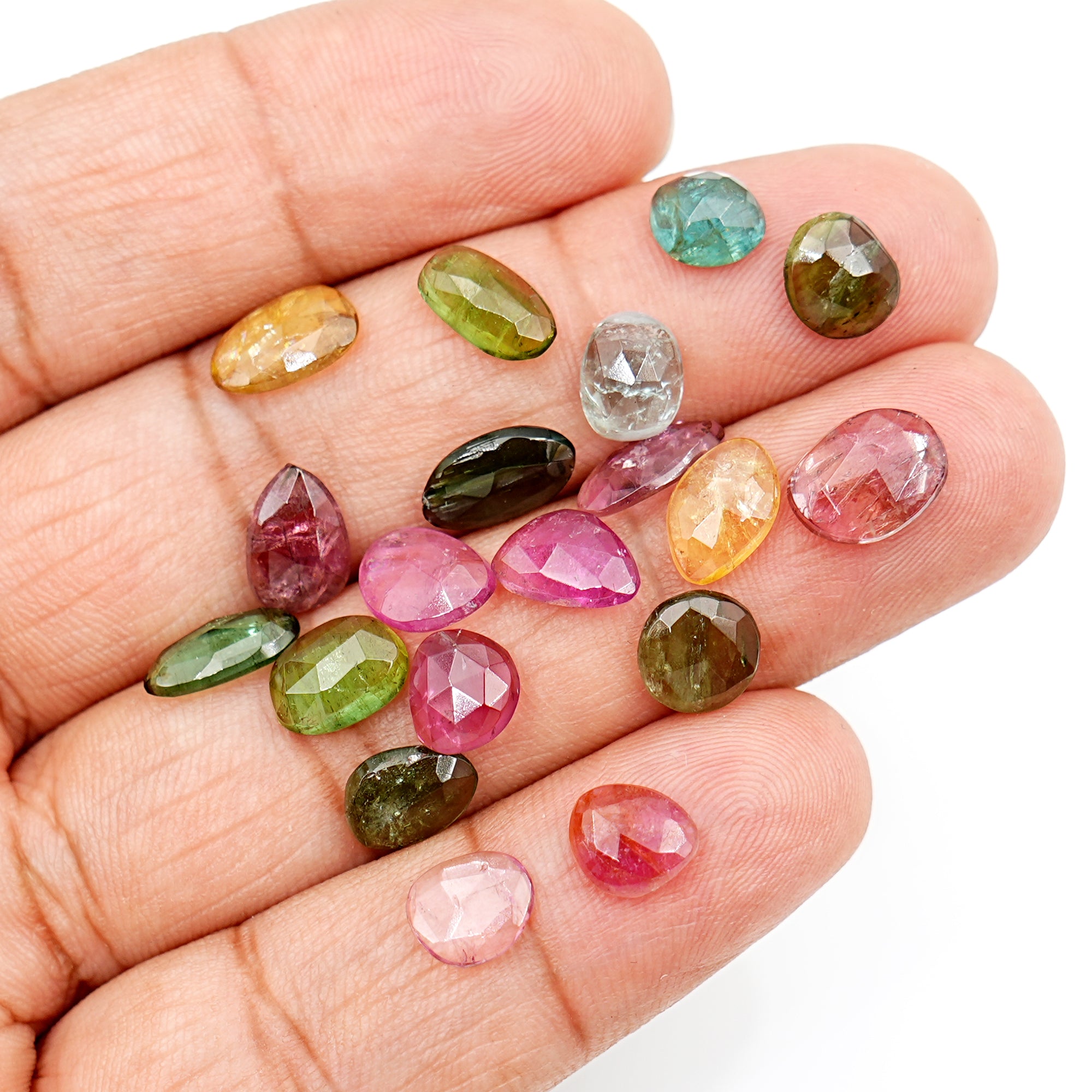 Earthy Tourmaline Rose Cut Cabochons | Organic Freeform Gems For Jewelry - 19 Pieces
