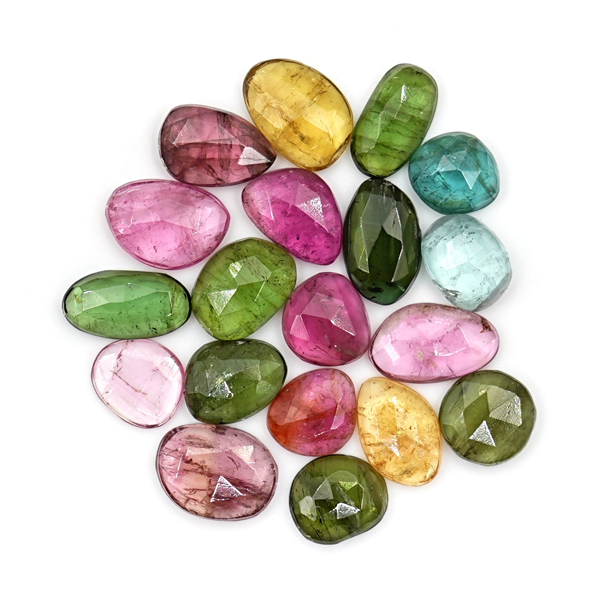 Earthy Tourmaline Rose Cut Cabochons | Organic Freeform Gems For Jewelry - 19 Pieces