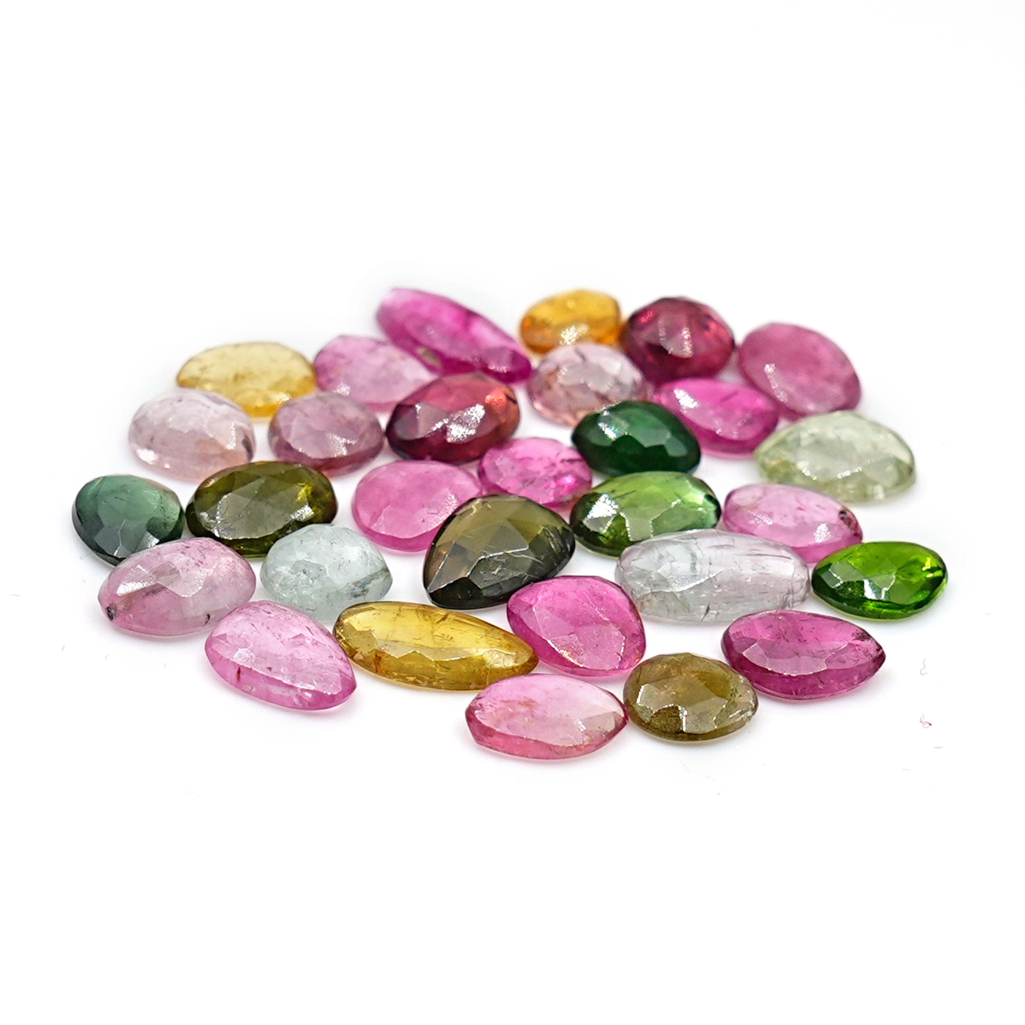 Tourmaline Rose Cut Freeform Cabochons | Natural Earthy Tones For Jewelry Making - 30 Pieces