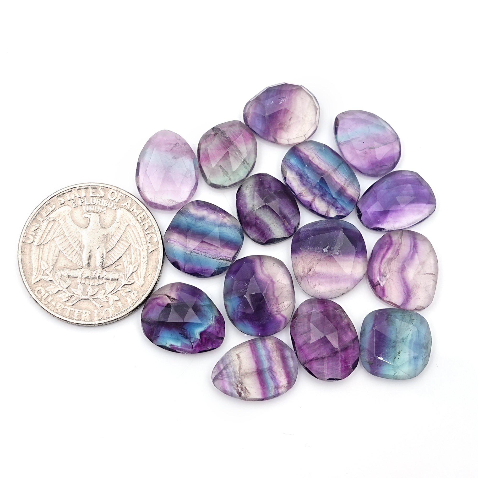 Natural Fluorite Smooth Rose Cut Gemstones | Freeform Rose Cut for Jewelry Making - 15 Pieces