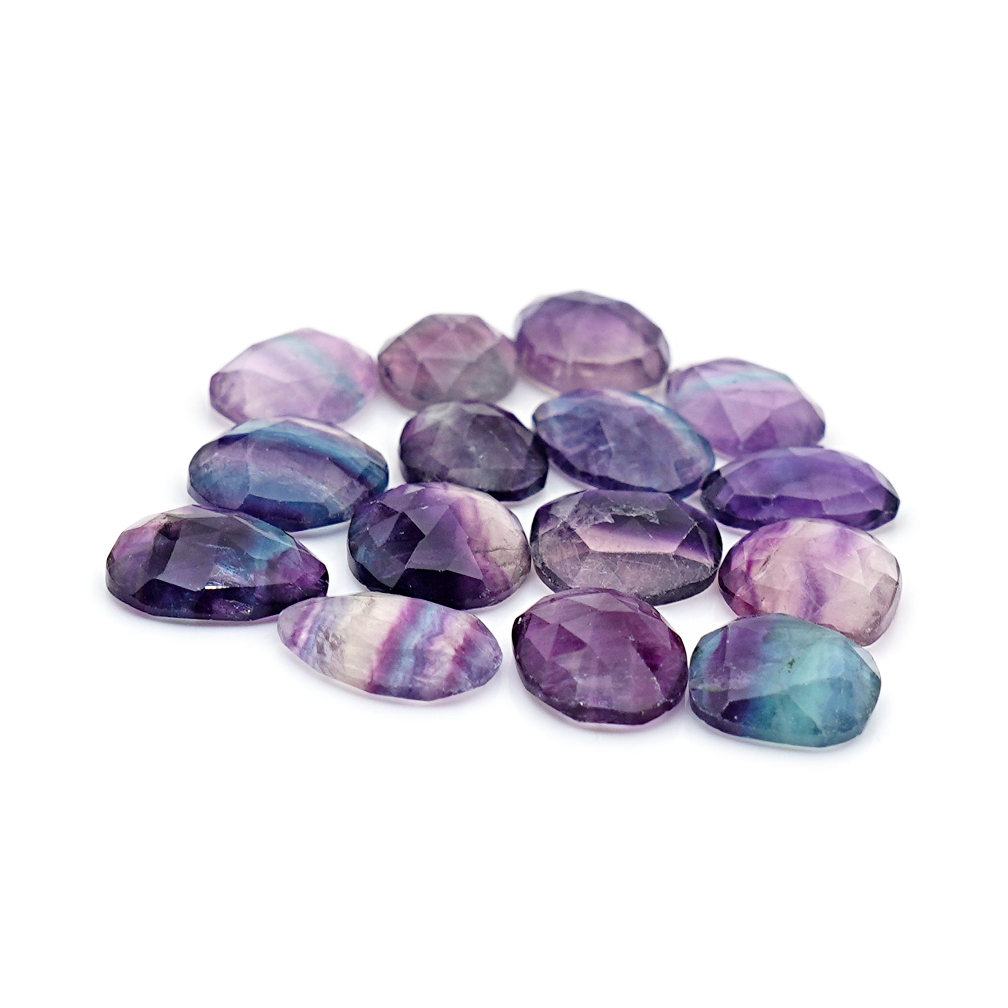 Natural Fluorite Smooth Rose Cut Gemstones | Freeform Rose Cut for Jewelry Making - 15 Pieces