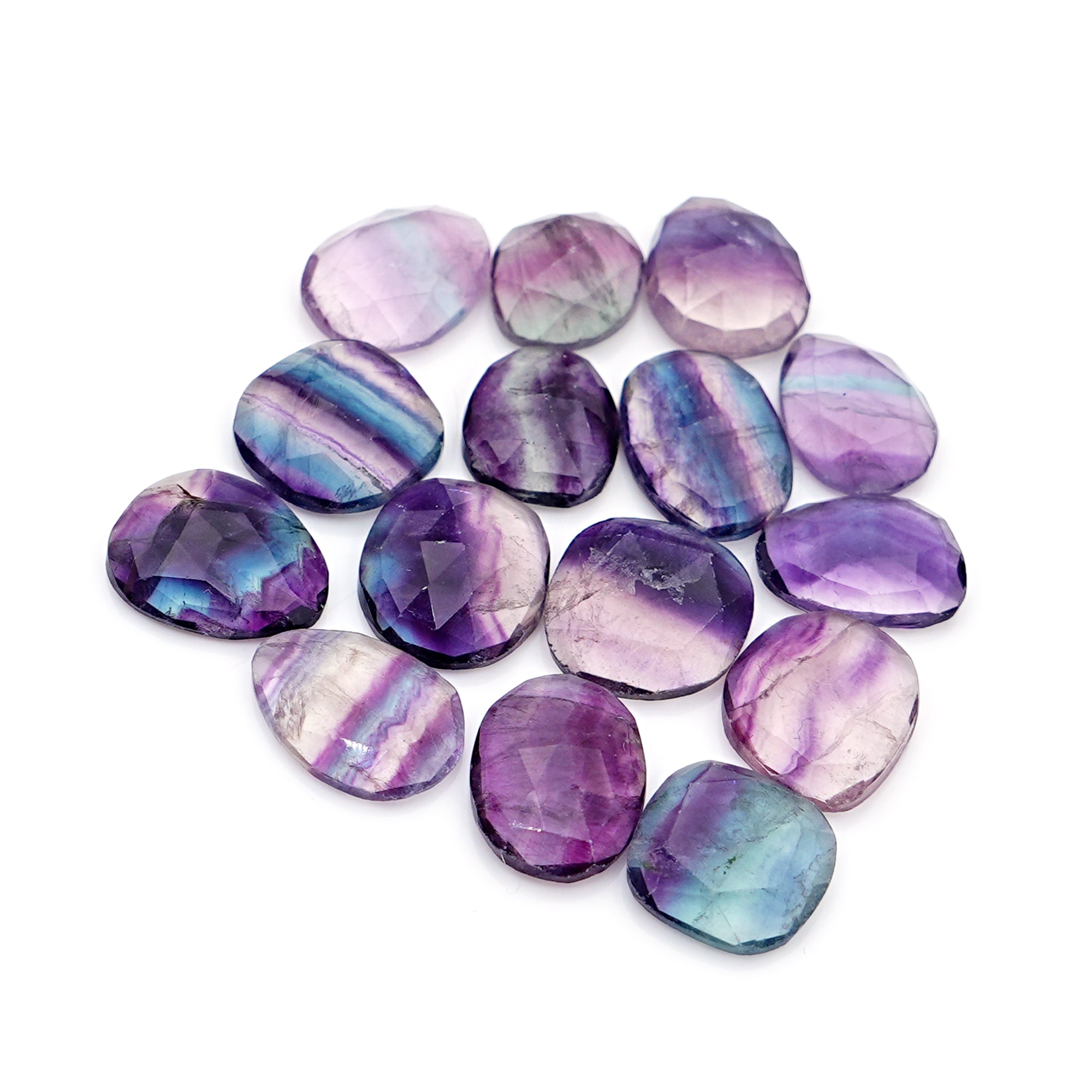 Natural Fluorite Smooth Rose Cut Gemstones | Freeform Rose Cut for Jewelry Making - 15 Pieces