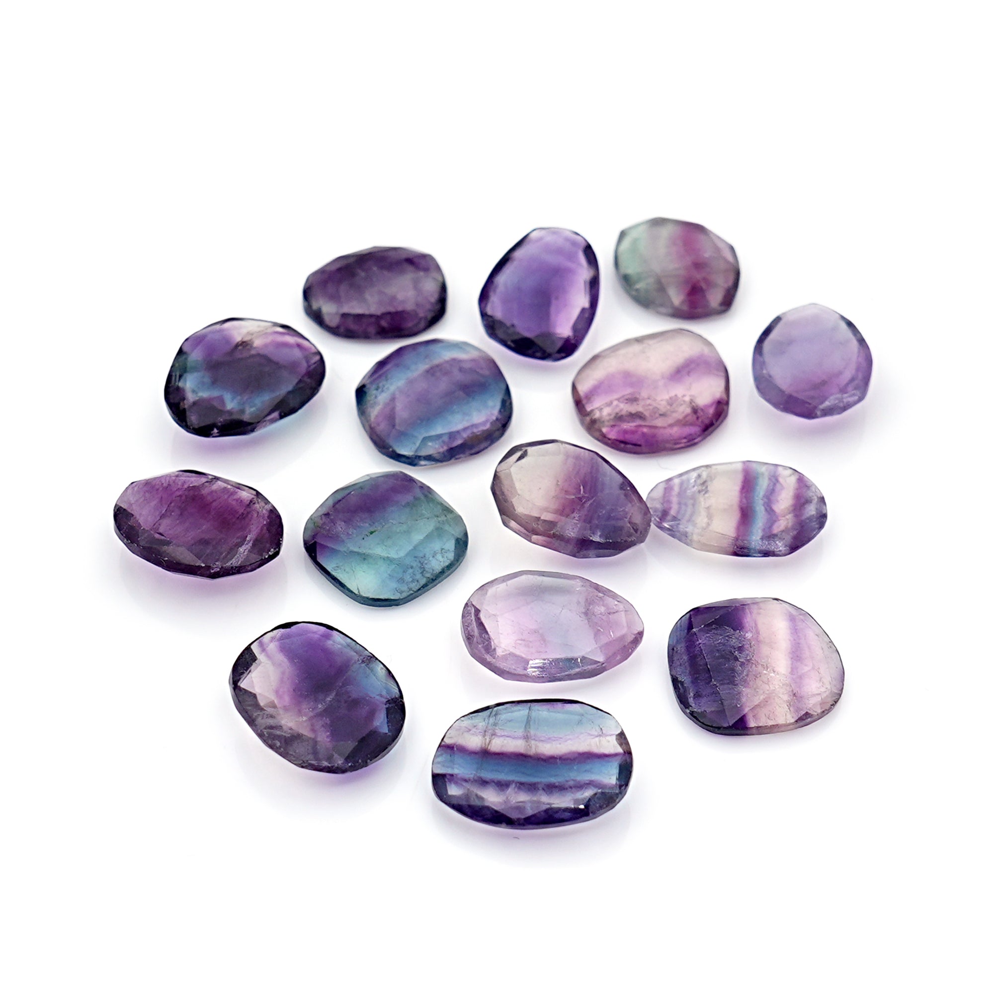 Natural Fluorite Smooth Rose Cut Gemstones | Freeform Rose Cut for Jewelry Making - 15 Pieces
