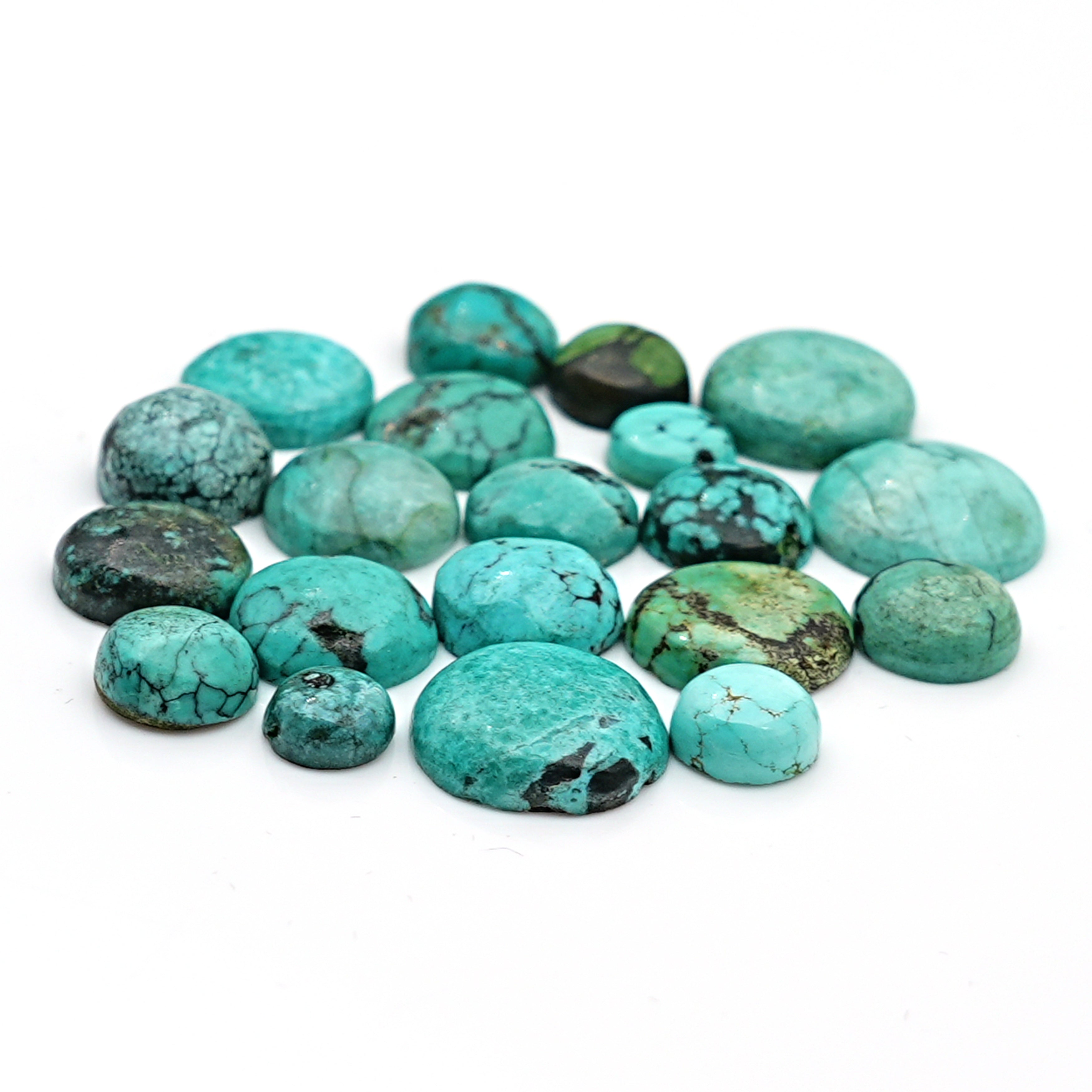 Tibetan Turquoise Smooth Cabochons | Raw Earth Tones in Round Natural Shapes - 20 Pieces