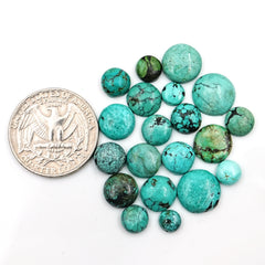 Tibetan Turquoise Smooth Cabochons | Raw Earth Tones in Round Natural Shapes - 20 Pieces