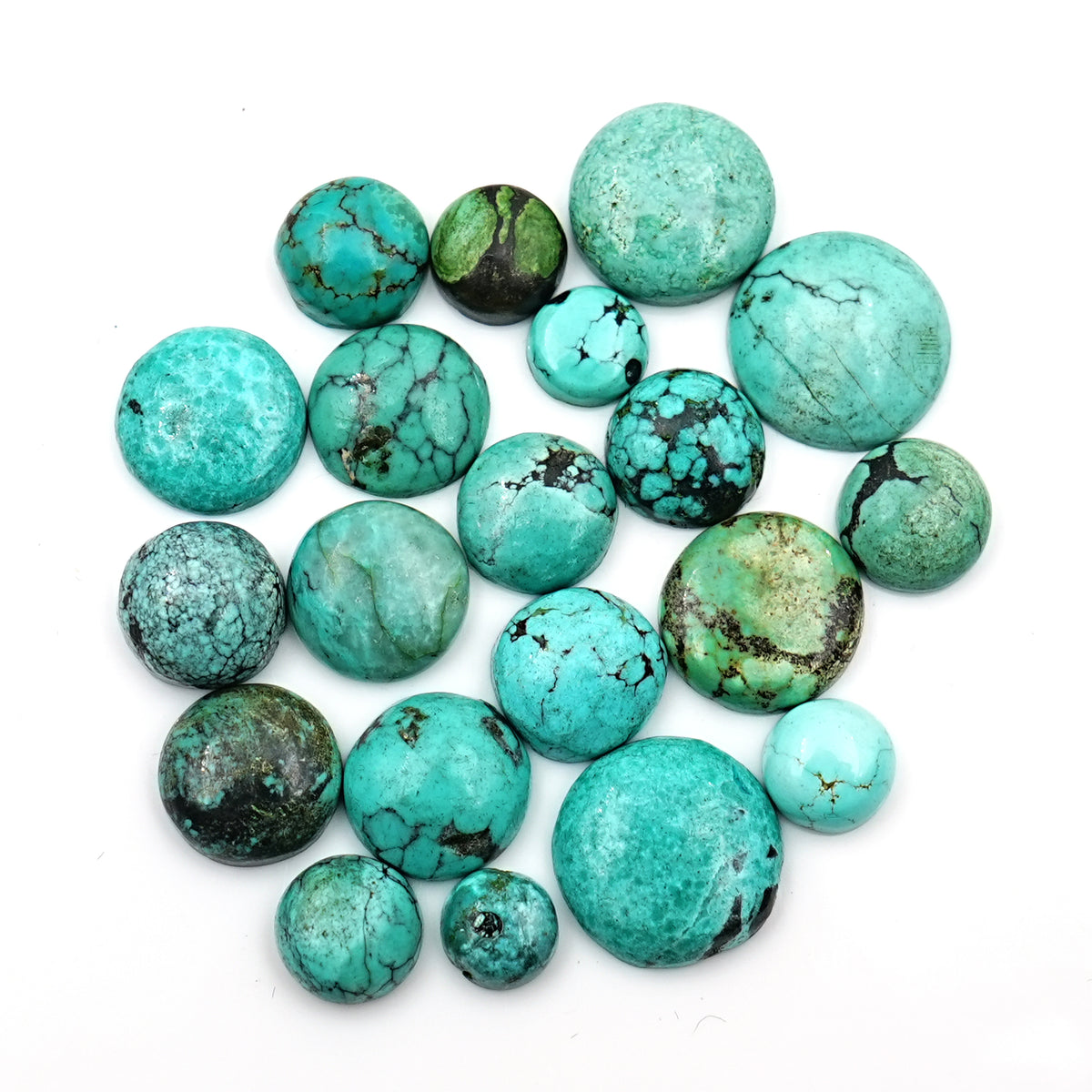 Tibetan Turquoise Smooth Cabochons | Raw Earth Tones in Round Natural Shapes - 20 Pieces