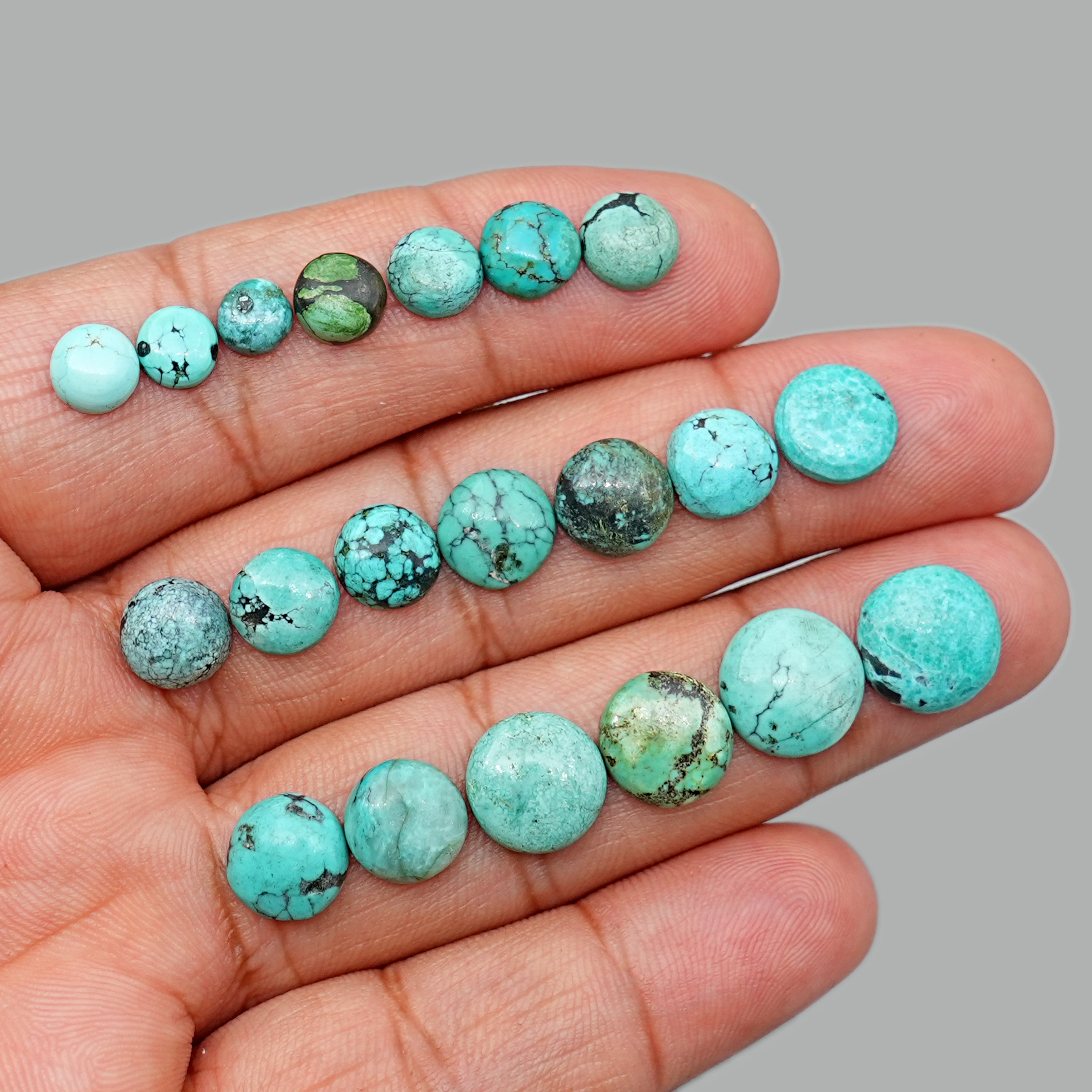 Tibetan Turquoise Smooth Cabochons | Raw Earth Tones in Round Natural Shapes - 20 Pieces