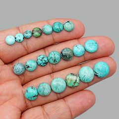 Tibetan Turquoise Smooth Cabochons | Raw Earth Tones in Round Natural Shapes - 20 Pieces