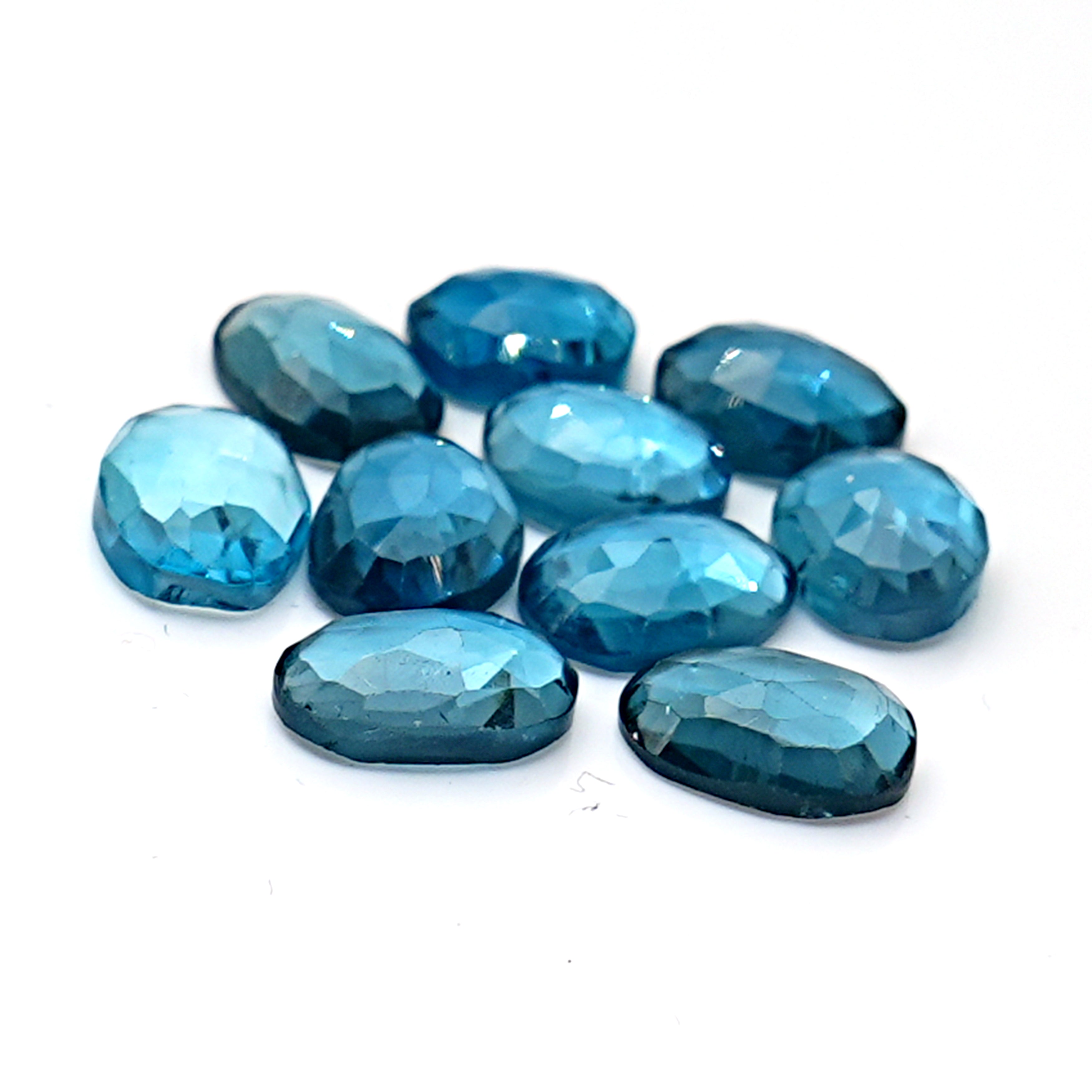 London Blue Topaz Gemstones | Rose Cut Faceted Loose Gems for Jewelry - 10 Pieces