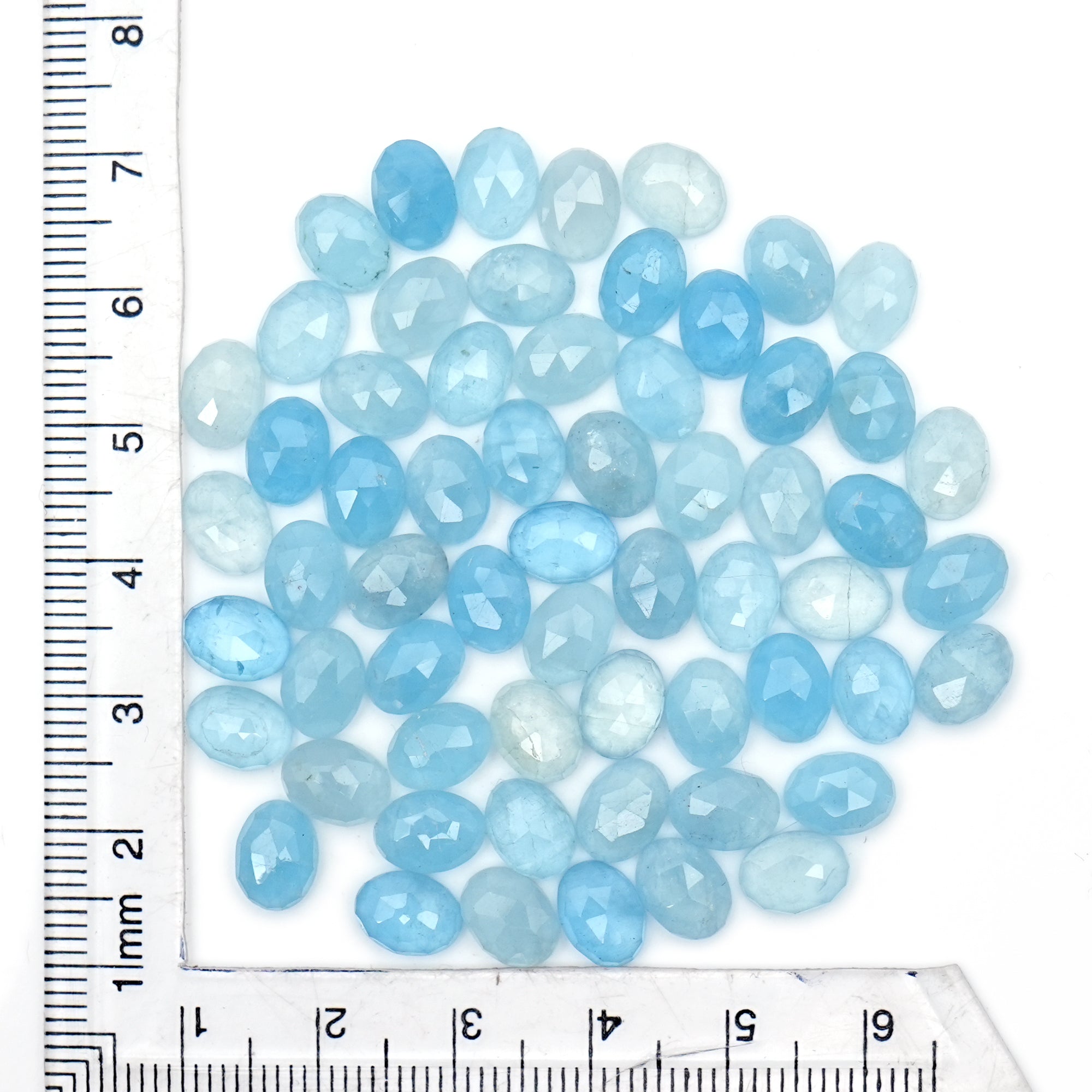 Natural Aquamarine Freeform Gemstones | Rose Cut Cabochons for Jewelry Making - 61 Pieces