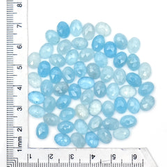 Natural Aquamarine Freeform Gemstones | Rose Cut Cabochons for Jewelry Making - 61 Pieces