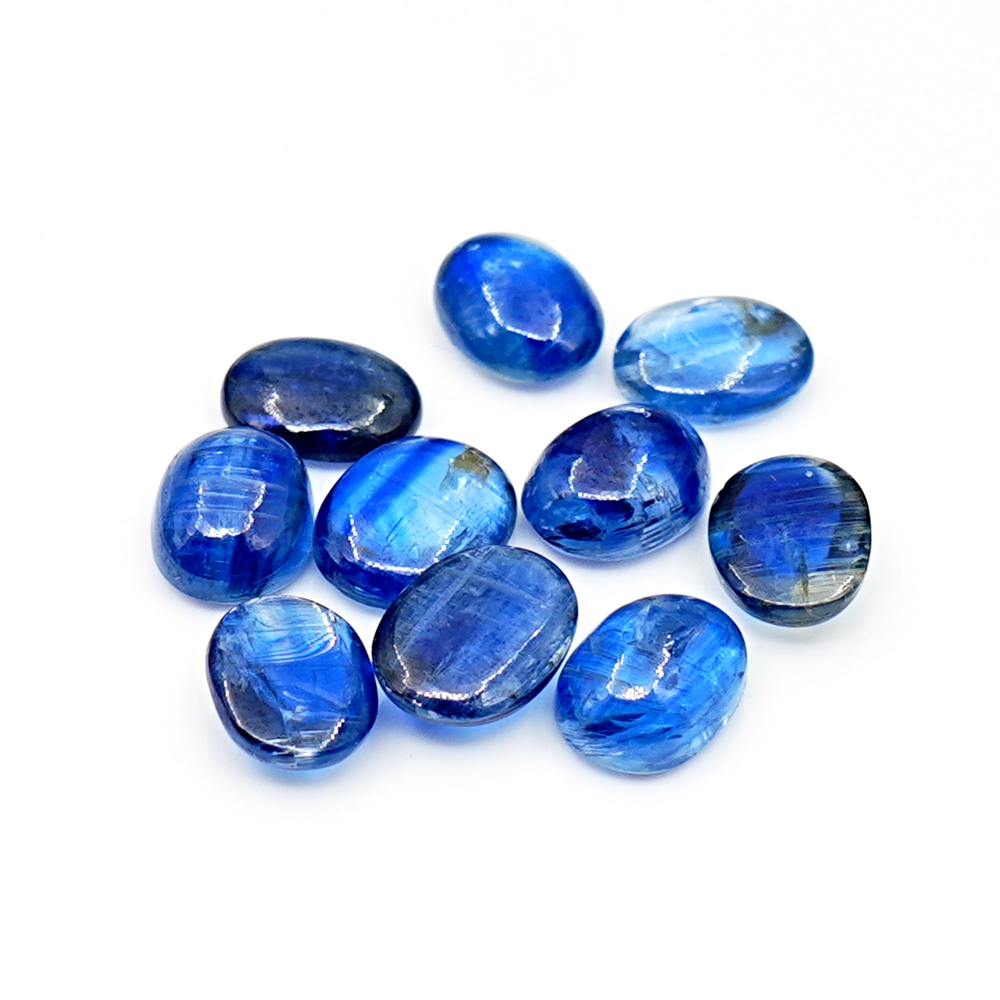 Blue Kyanite Smooth Cabochons | Natural Oval Shape Gems For Jewelry - 10 Pieces