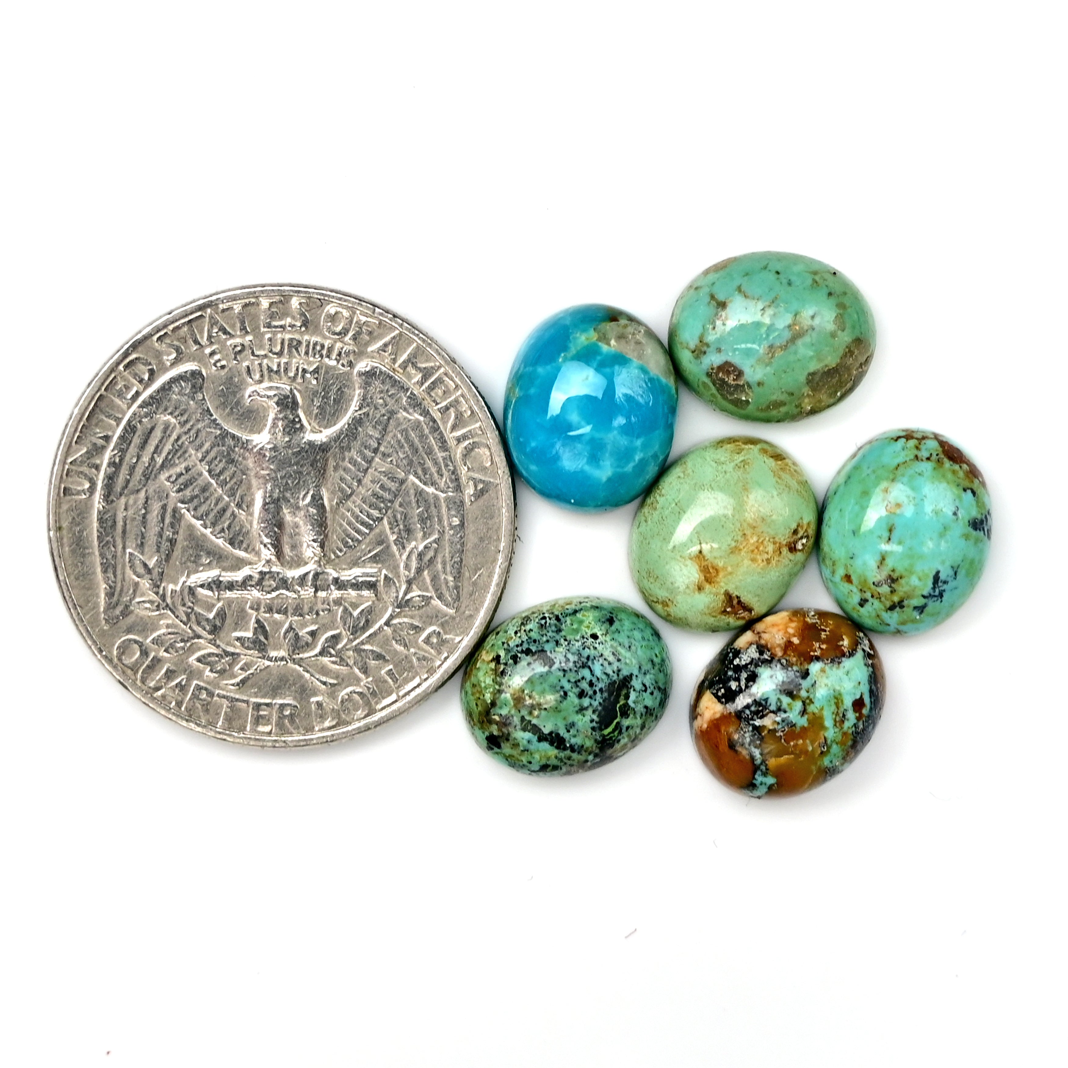 Kingman Turquoise Oval Cabochons | Blue Green Gemstone For Jewelry Making - 6 Pieces