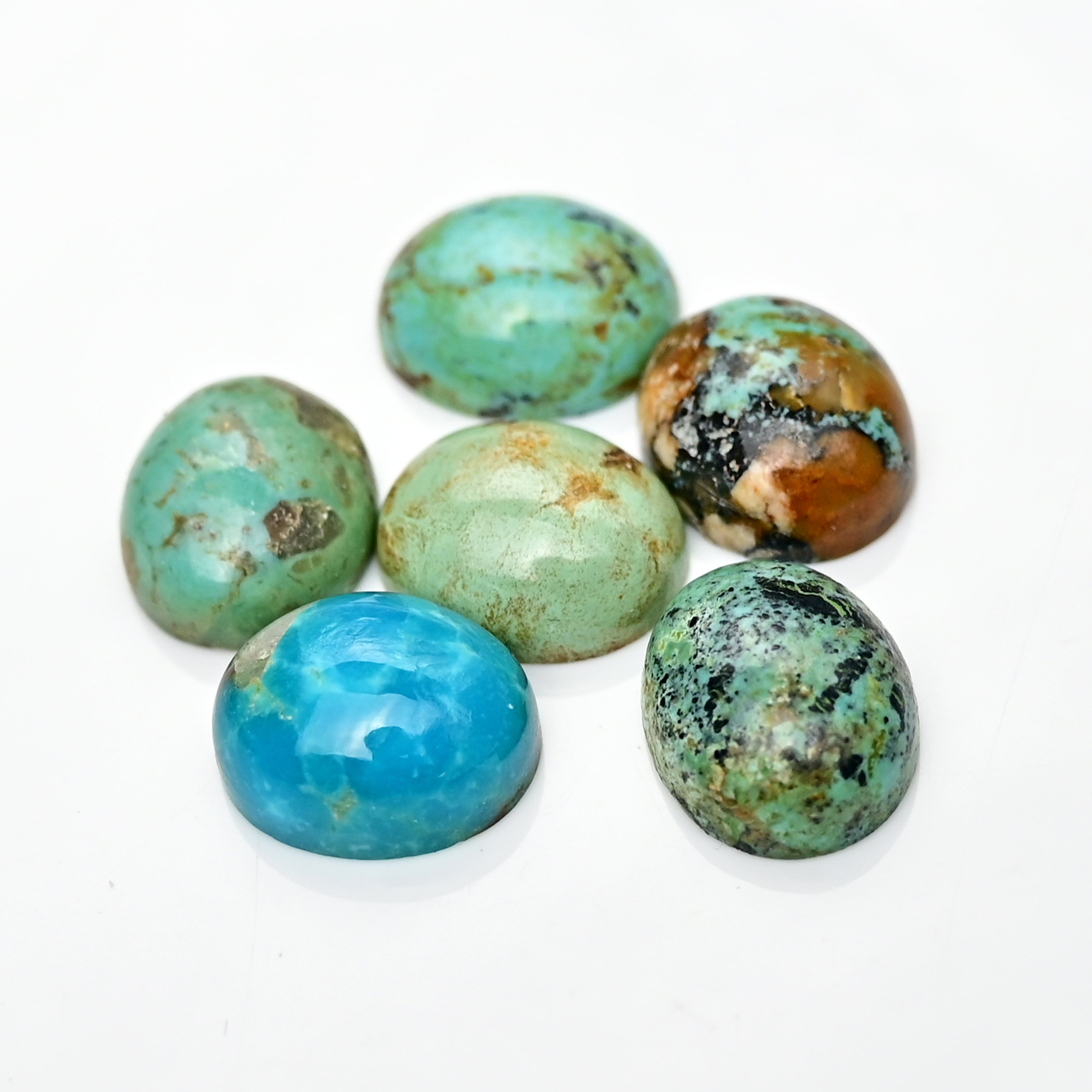 Kingman Turquoise Oval Cabochons | Blue Green Gemstone For Jewelry Making - 6 Pieces