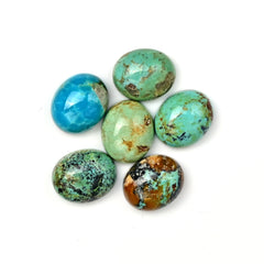 Kingman Turquoise Oval Cabochons | Blue Green Gemstone For Jewelry Making - 6 Pieces