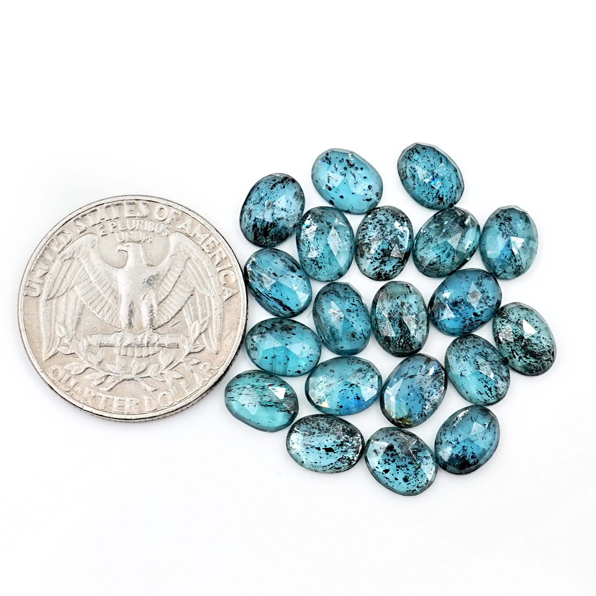Teal Moss Kyanite Rose Cut Ovals | Natural Gemstone Lot for Jewelry Making - 20 Pieces