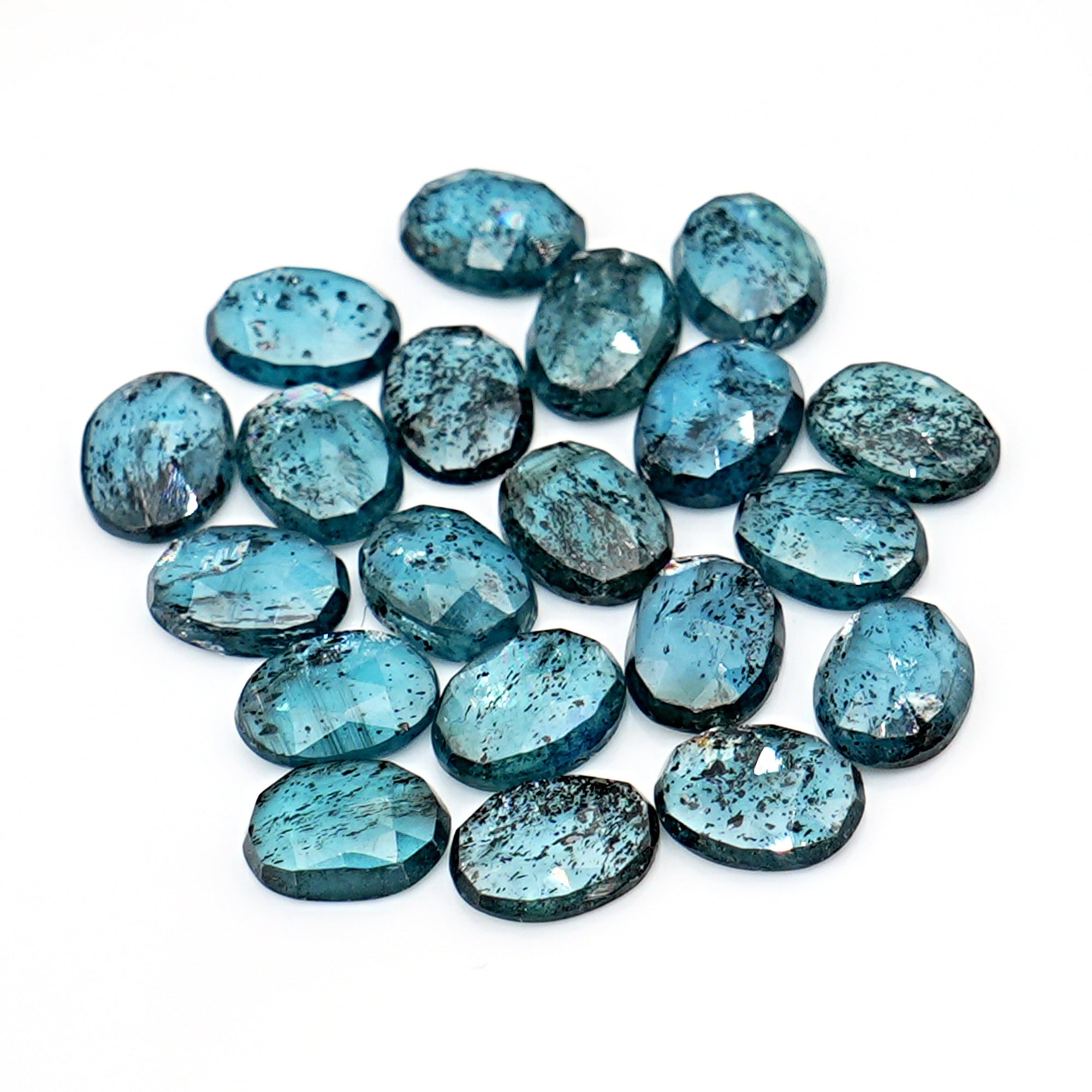 Teal Moss Kyanite Rose Cut Ovals | Natural Gemstone Lot for Jewelry Making - 20 Pieces