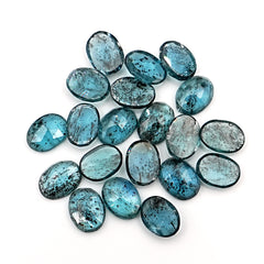 Teal Moss Kyanite Rose Cut Ovals | Natural Gemstone Lot for Jewelry Making - 20 Pieces