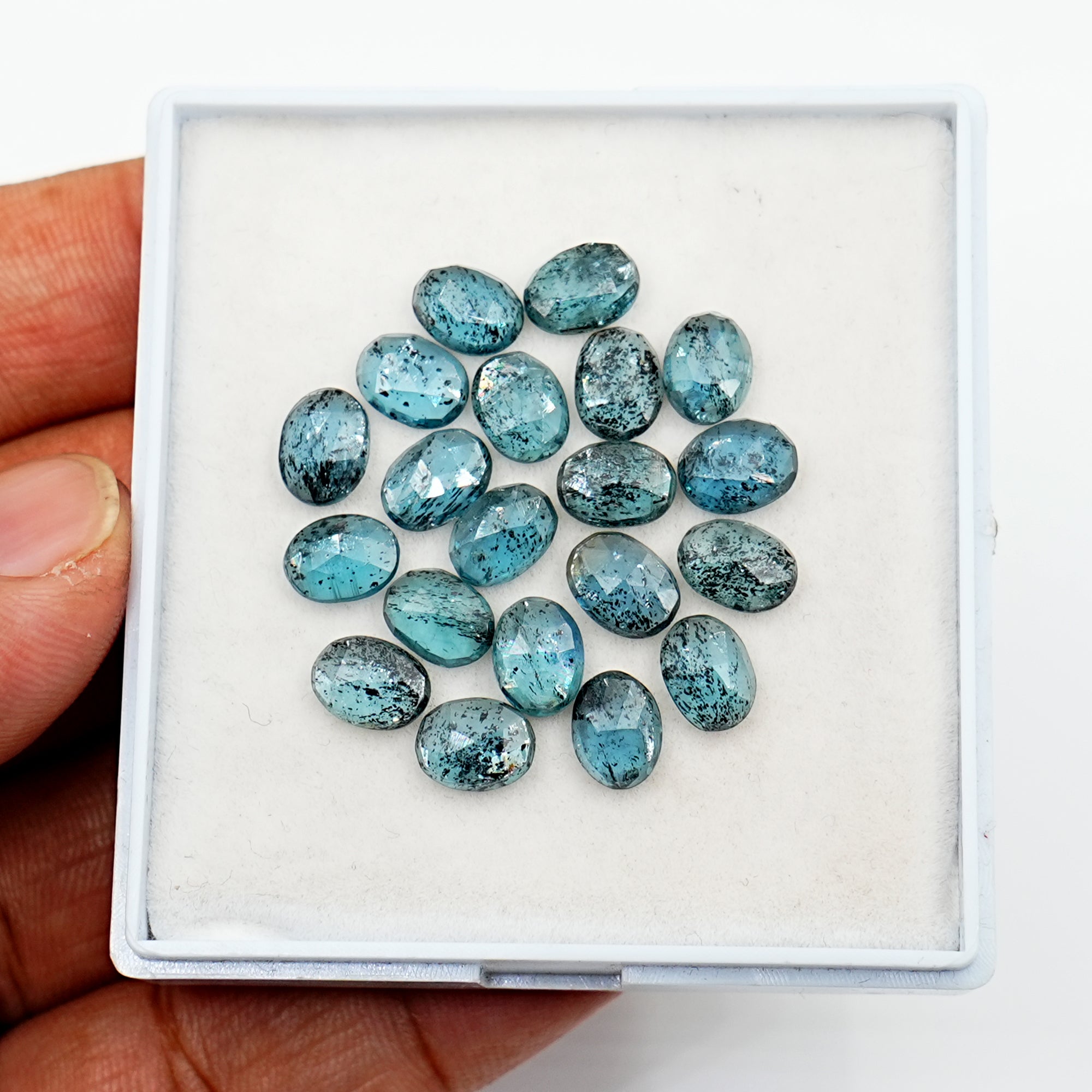 Teal Moss Kyanite Rose Cut Ovals | Natural Gemstone Lot for Jewelry Making - 20 Pieces