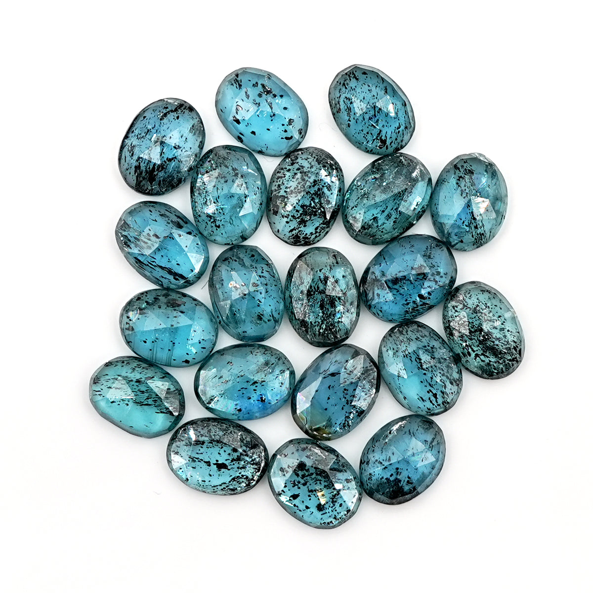 Teal Moss Kyanite Rose Cut Ovals | Natural Gemstone Lot for Jewelry Making - 20 Pieces