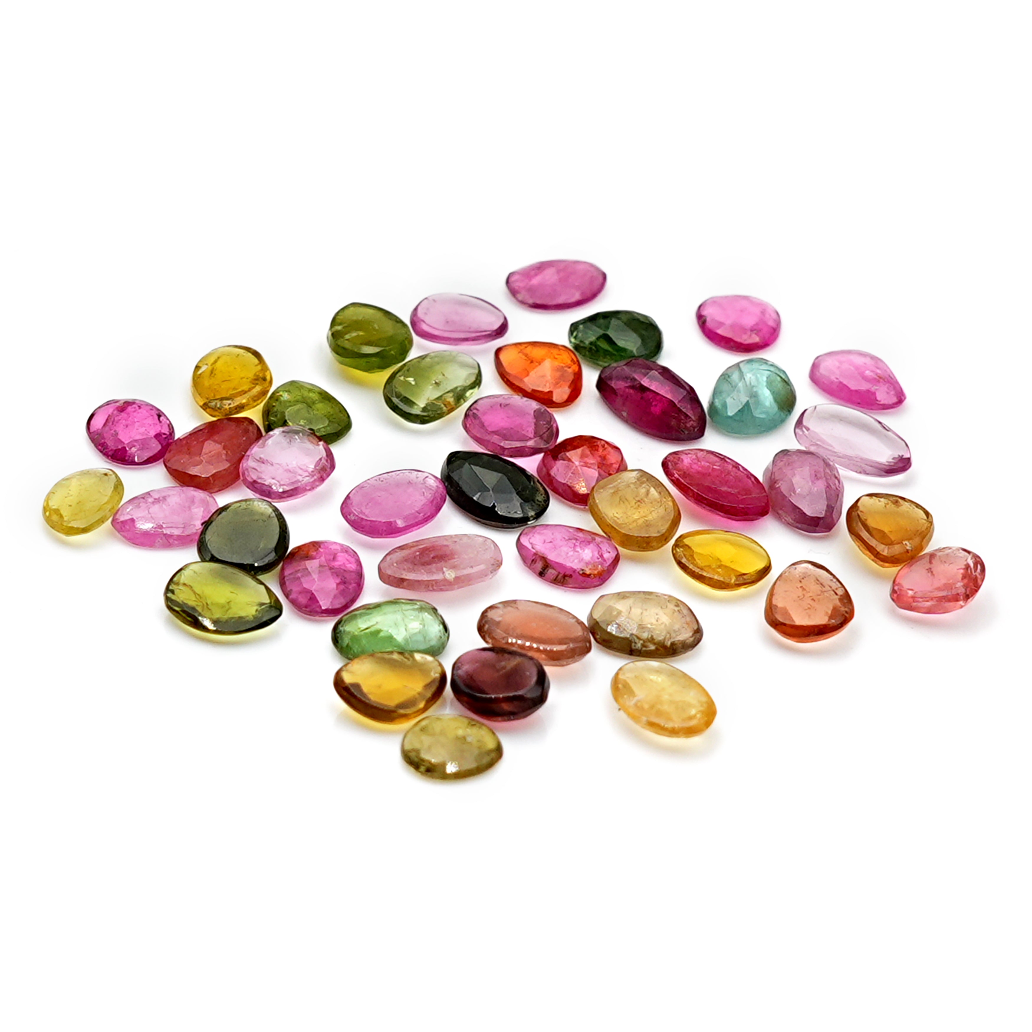 Rose cut freeform colorful Tourmaline gemstone, perfect for October births and custom jewelry designs.