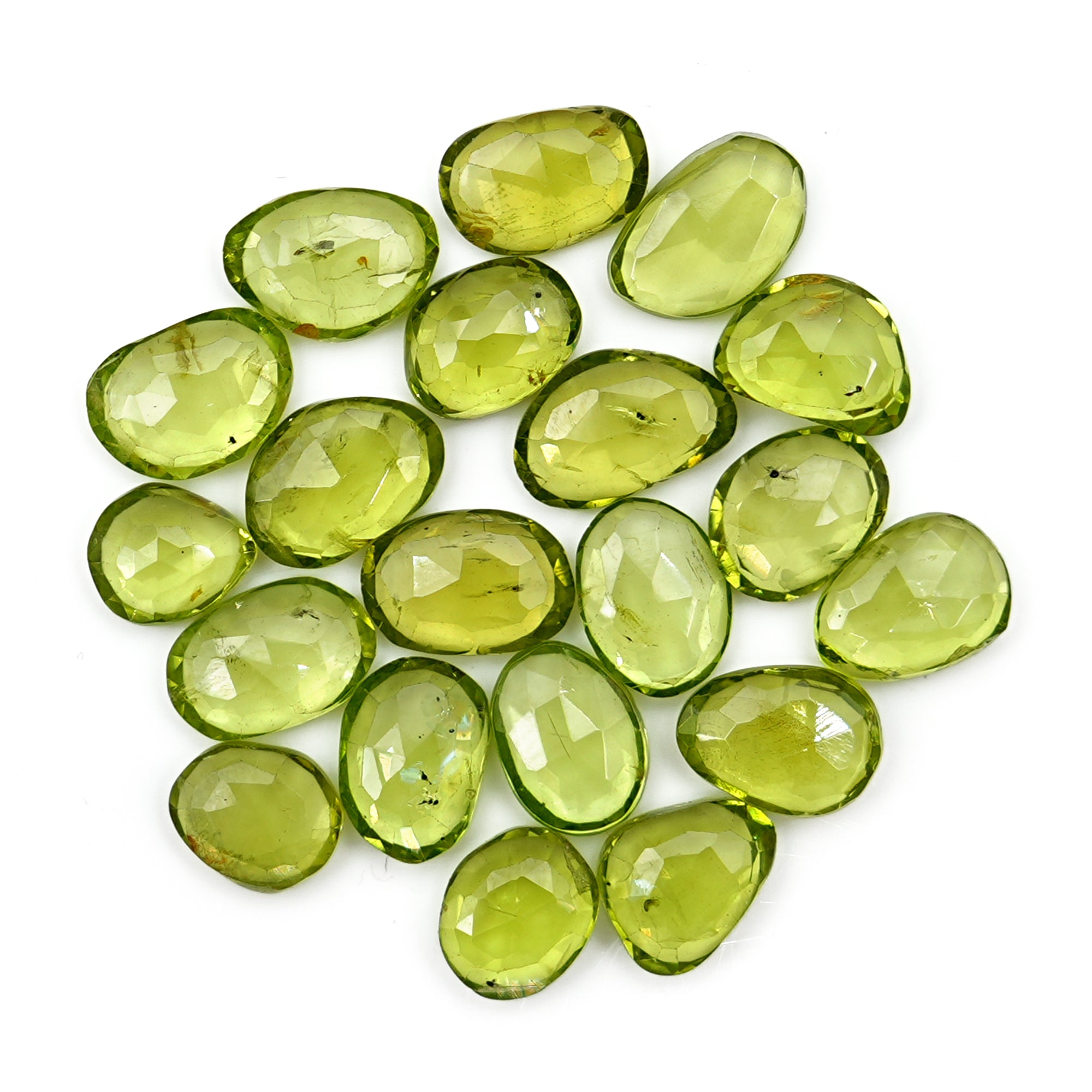 Peridot Rosecut Cabochons |  Freeform Natural Green Gemstones For Jewelry - 20 Pieces