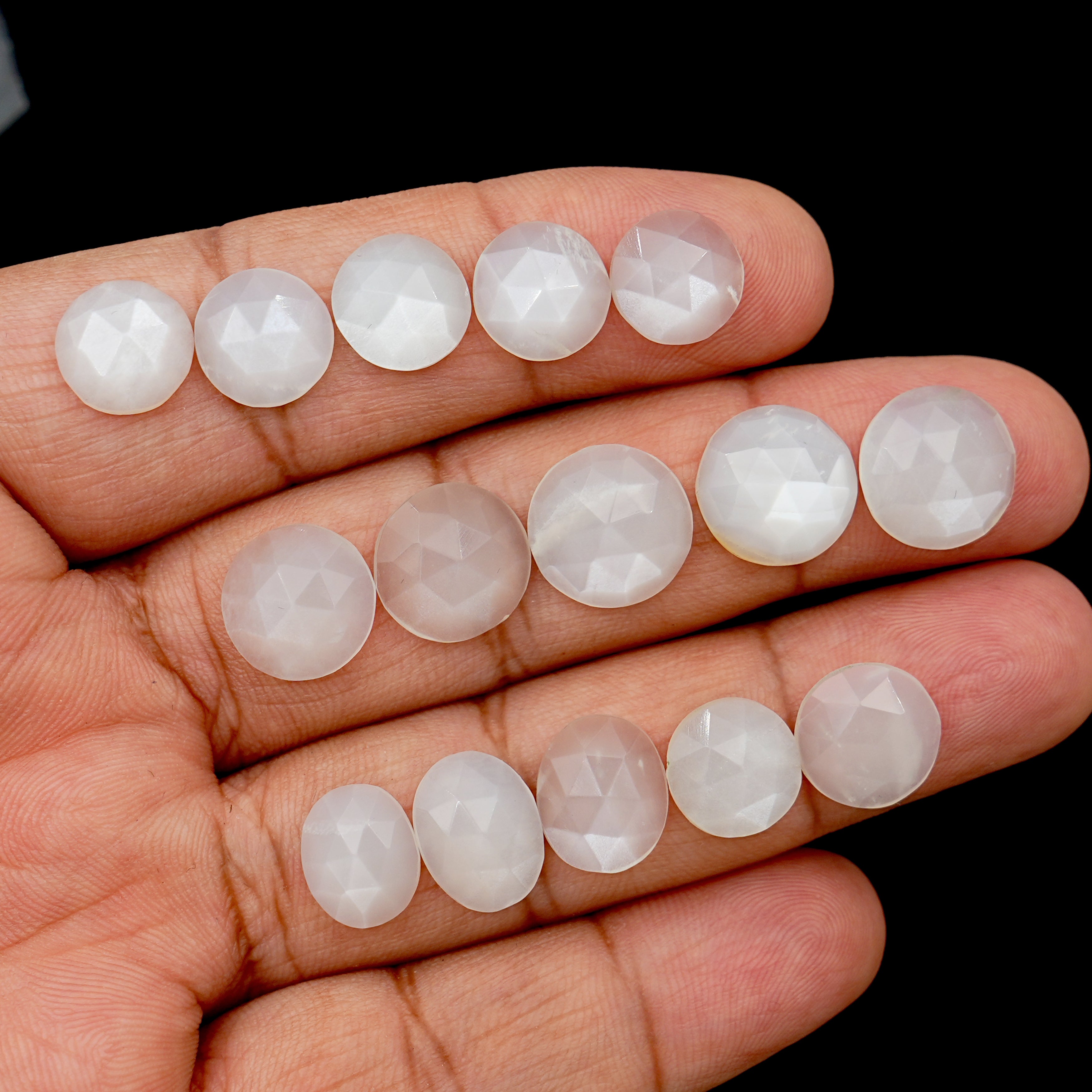 White Moonstone Rose Cut Cabochons | Mix Shape Gemstone For Jewelry Making - 15 Pieces