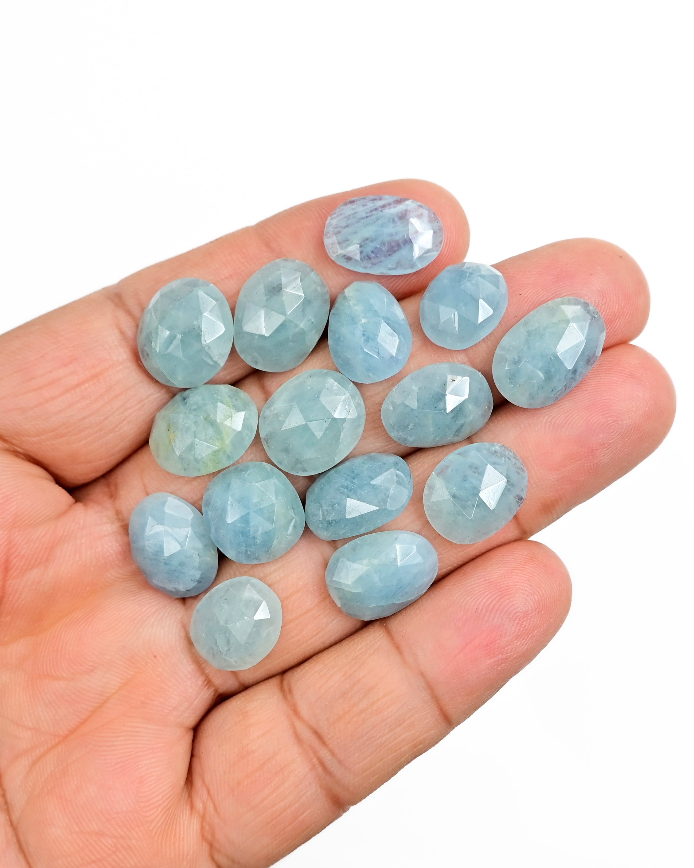 Aquamarine Rose Cut Gemstones | Freeform Loose Stones for Jewelry Making - 15 Pieces