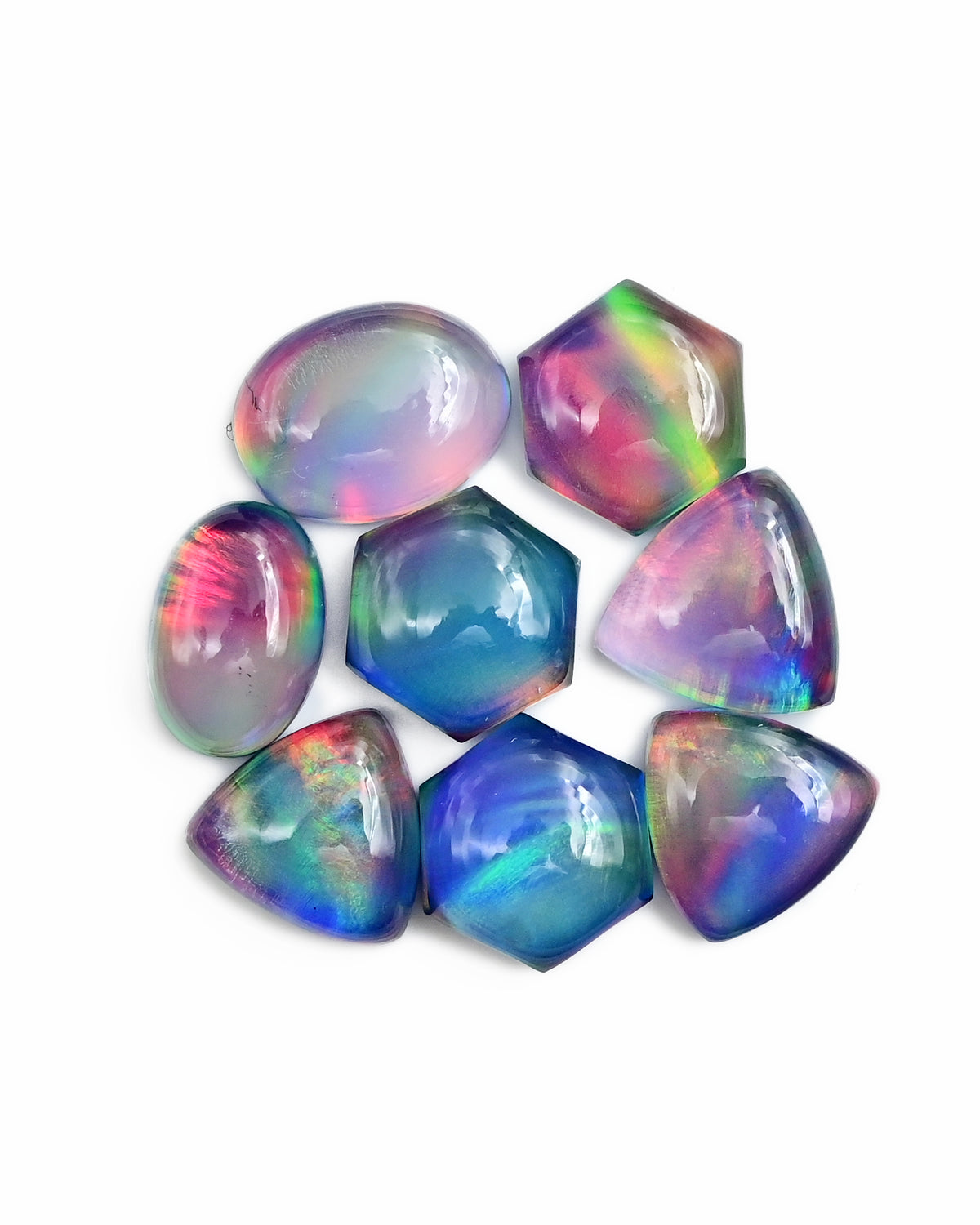Aurora Opal Doublet Cabs | Iridescent Fire Cabochons For Jewelry Making - 8 Pieces