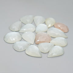 White Moonstone Rose Cut Cabochons | Ethereal Glow in Mixed Shapes - 16 Pieces