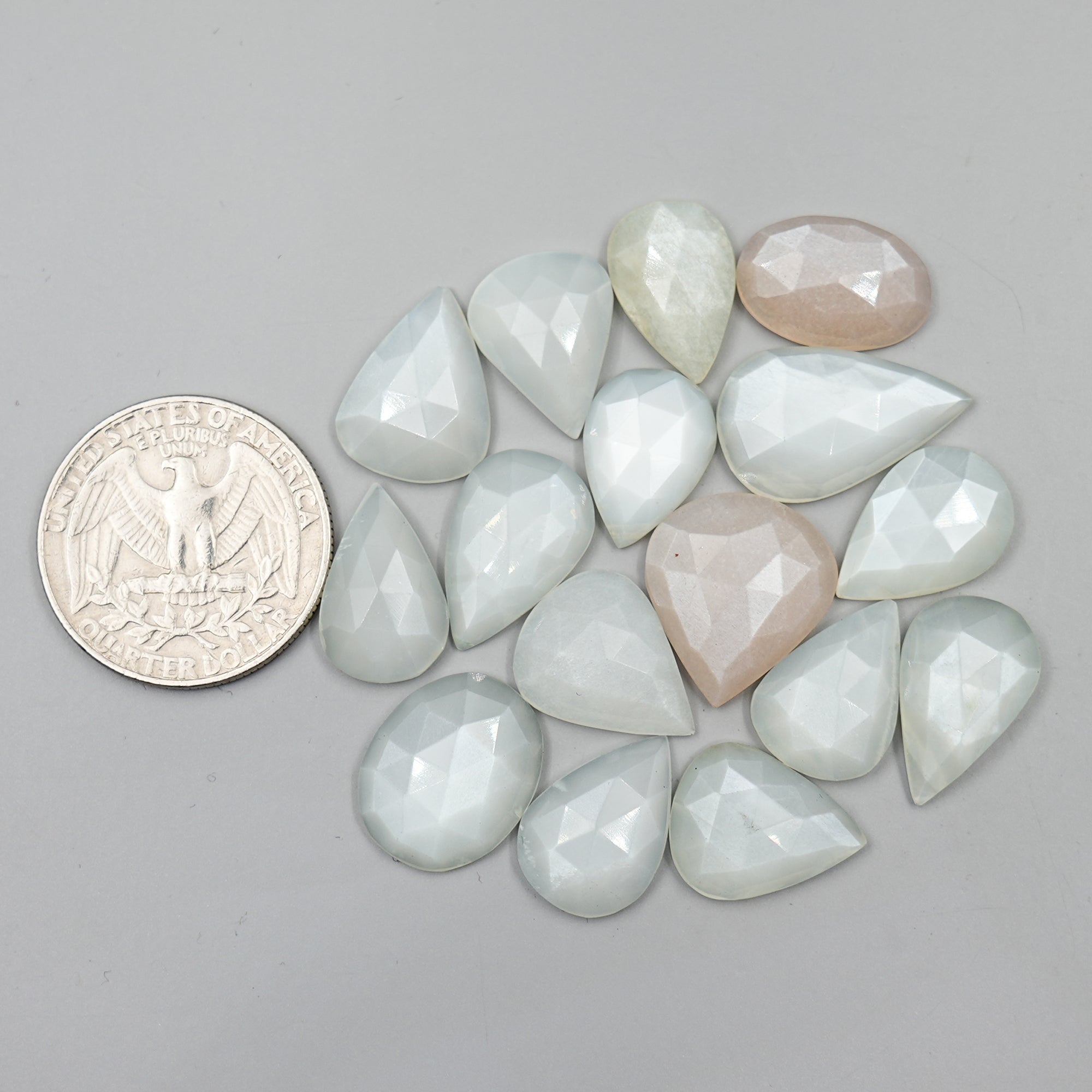 White Moonstone Rose Cut Cabochons | Ethereal Glow in Mixed Shapes - 16 Pieces