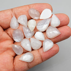 White Moonstone Rose Cut Cabochons | Ethereal Glow in Mixed Shapes - 16 Pieces