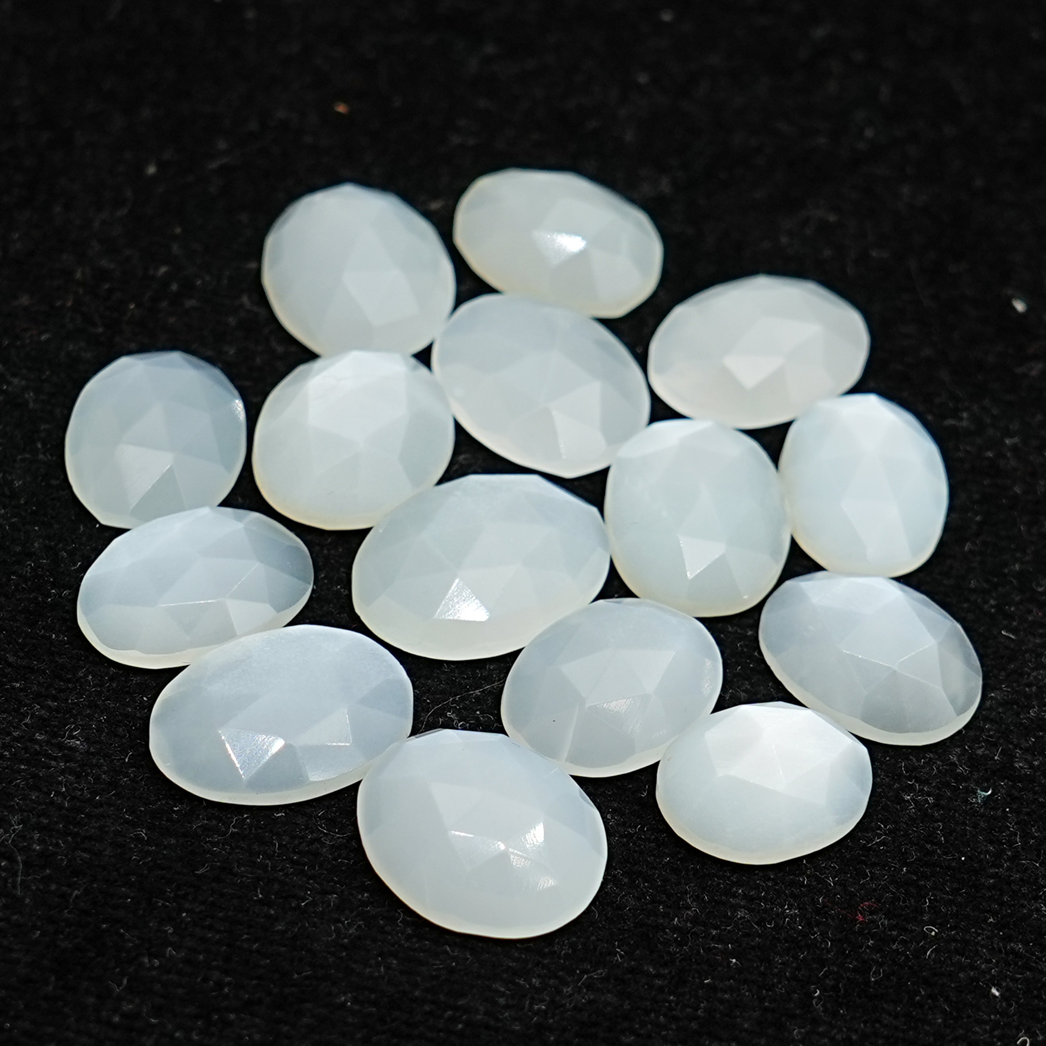 White Moonstone Rose Cut Cabochons | Oval Gemstone For Jewelry Making - 15 Pieces