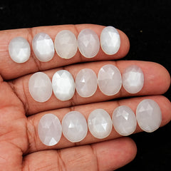 White Moonstone Rose Cut Cabochons | Oval Gemstone For Jewelry Making - 15 Pieces