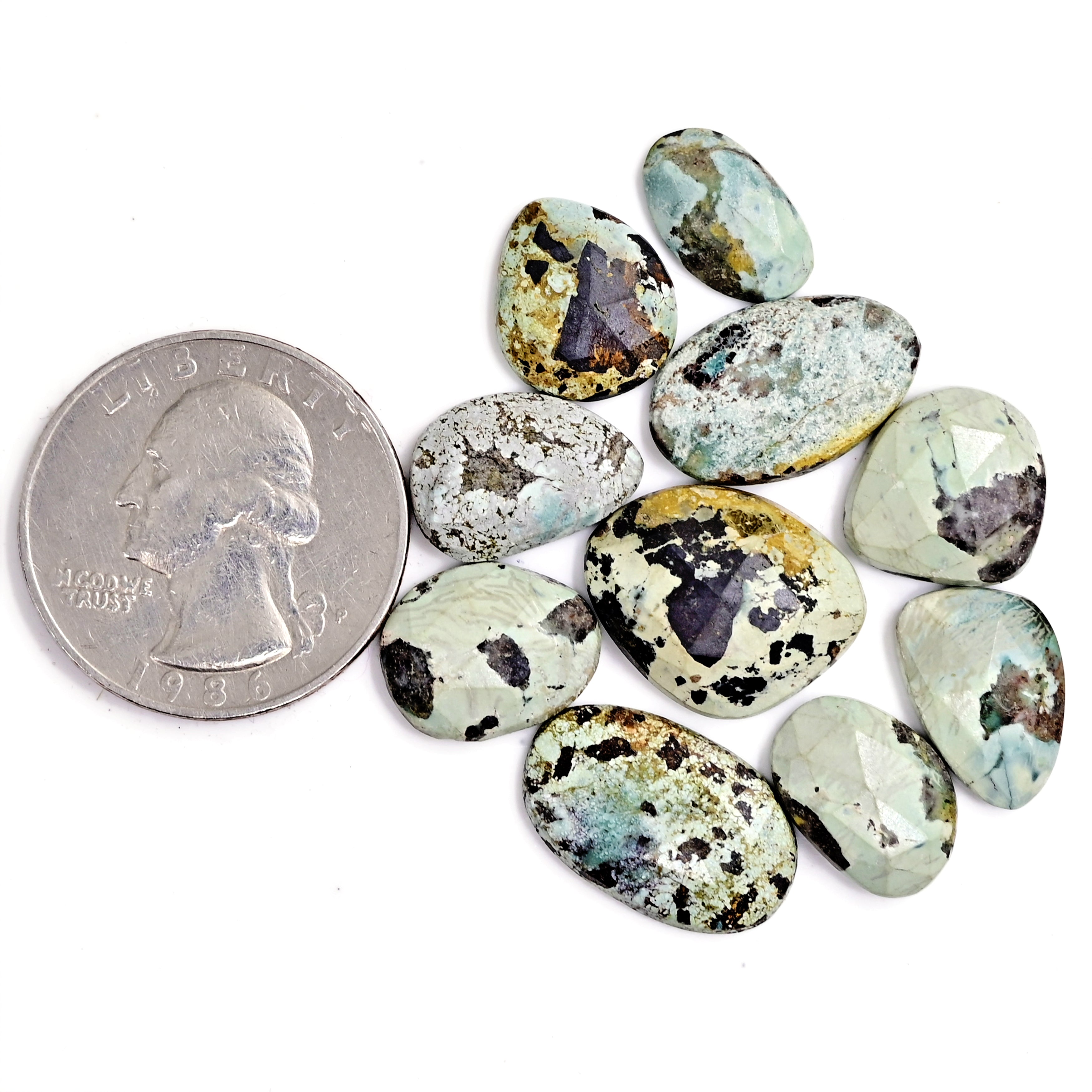 Nevada Turquoise Freeform Cabochons | Natural Stones with Matrix for Jewelry Making - 10 Pieces