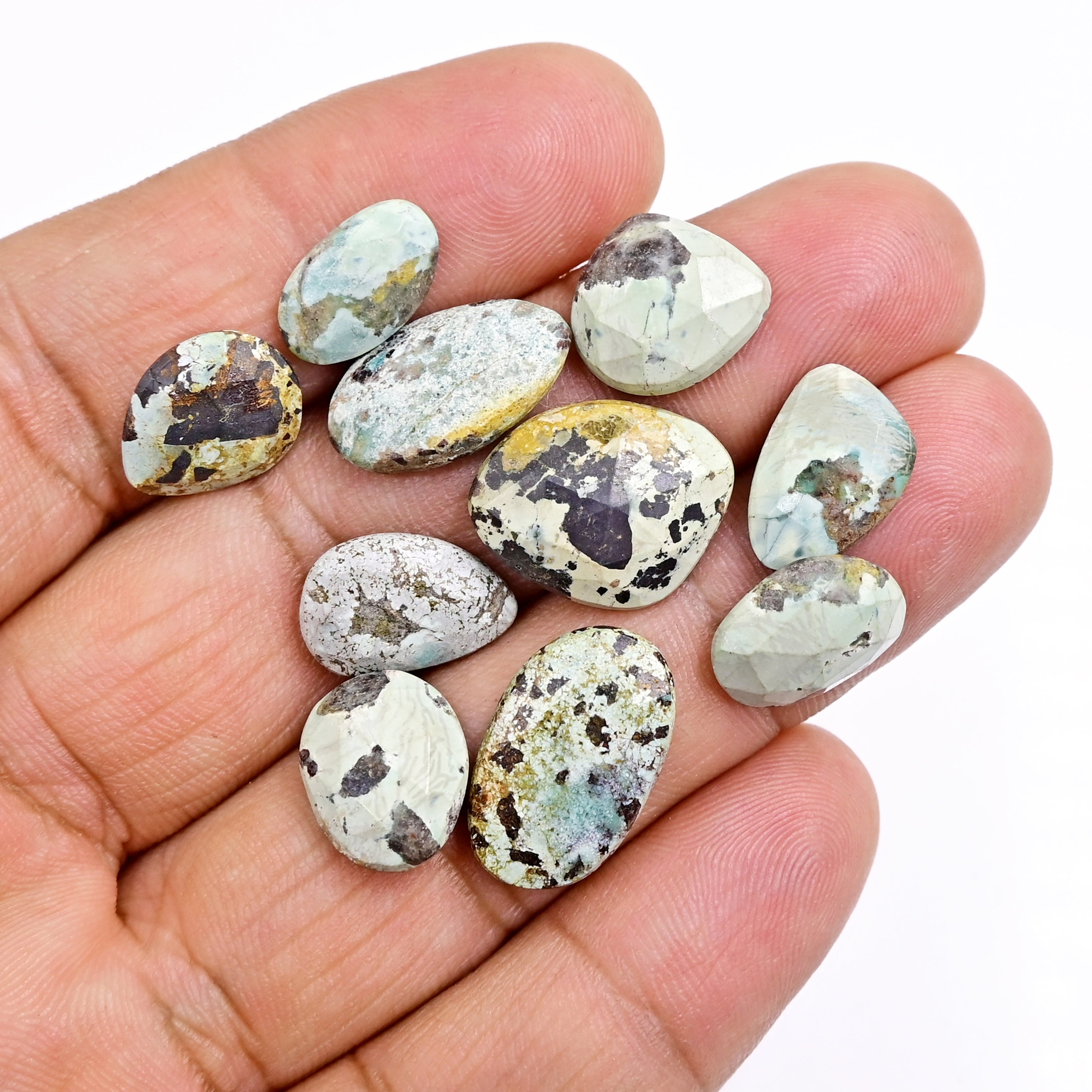Nevada Turquoise Freeform Cabochons | Natural Stones with Matrix for Jewelry Making - 10 Pieces