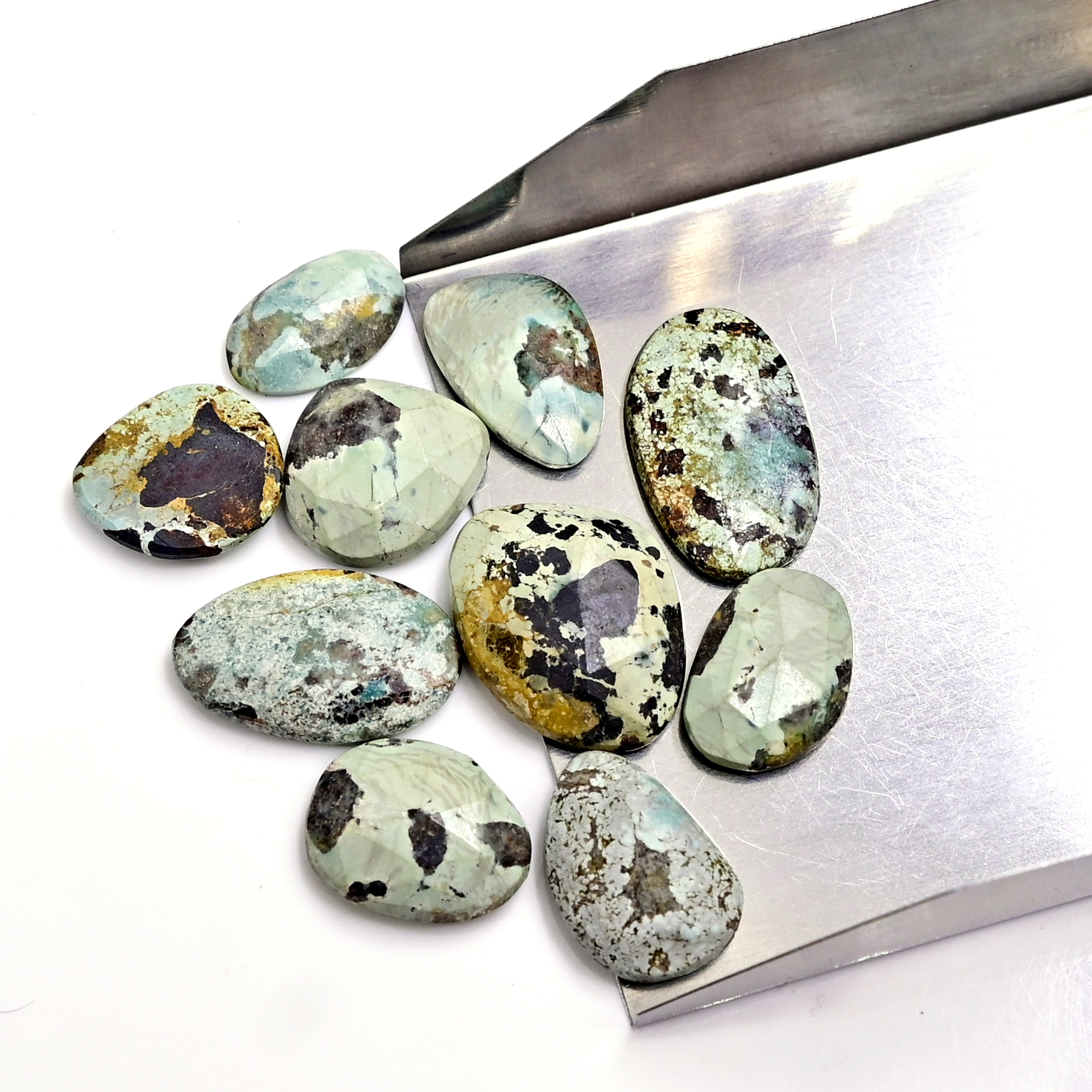 Nevada Turquoise Freeform Cabochons | Natural Stones with Matrix for Jewelry Making - 10 Pieces