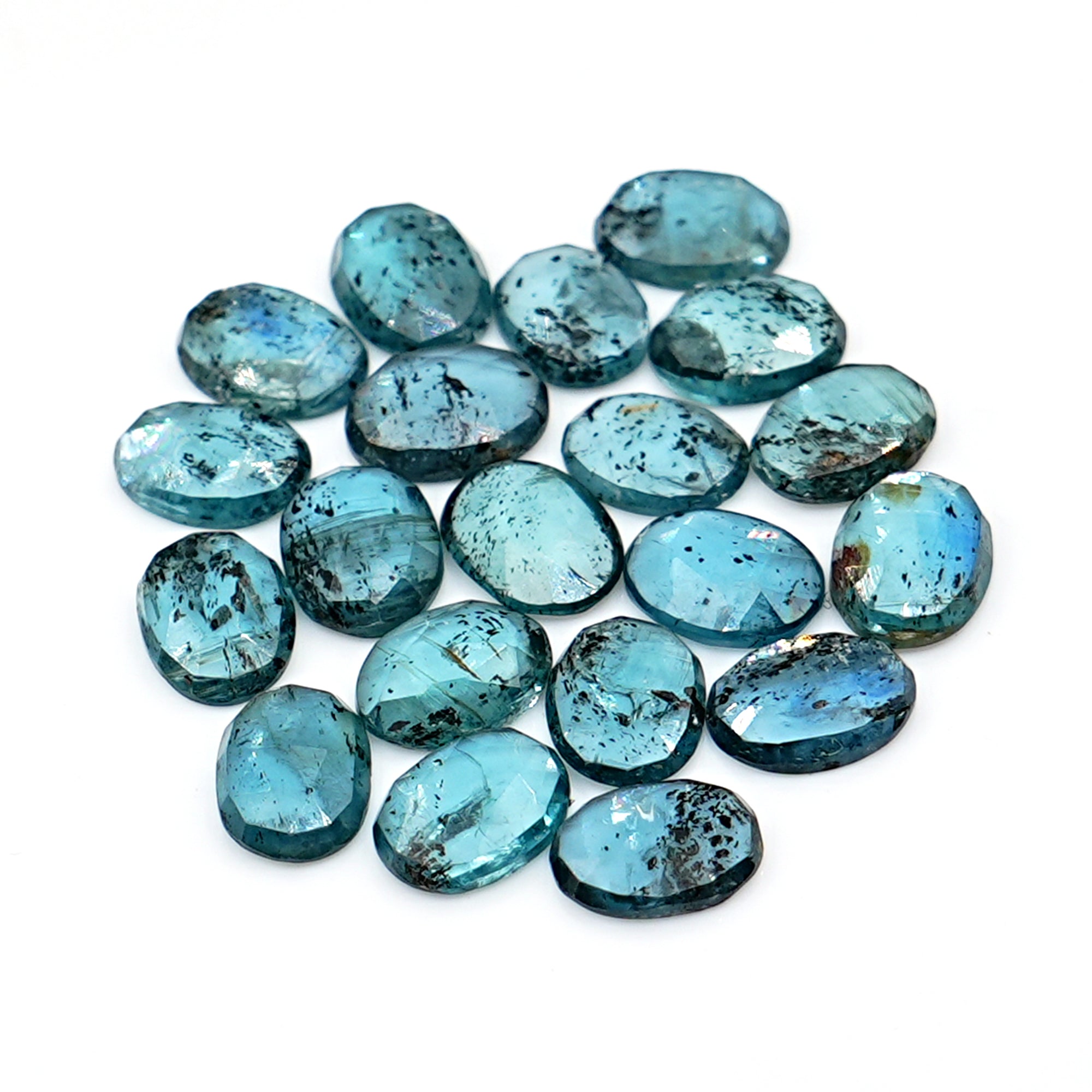Teal Moss Kyanite Rosecut Oval Cabochon | Earthy Elegance with Natural Inclusions - 20 Pieces