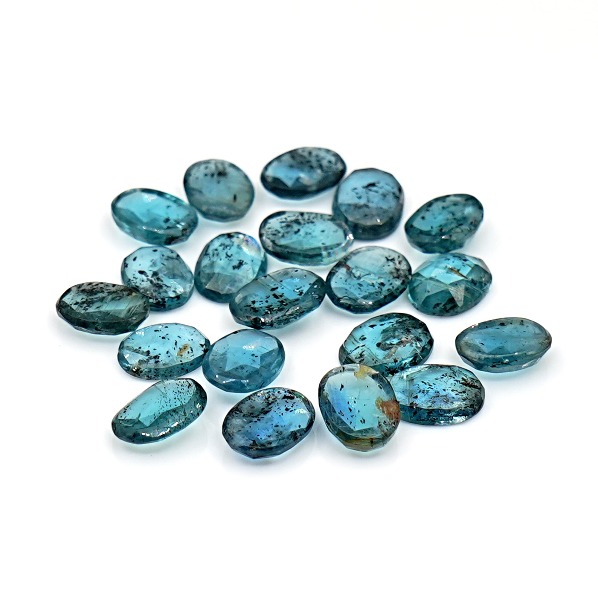 Teal Moss Kyanite Rosecut Oval Cabochon | Earthy Elegance with Natural Inclusions - 20 Pieces