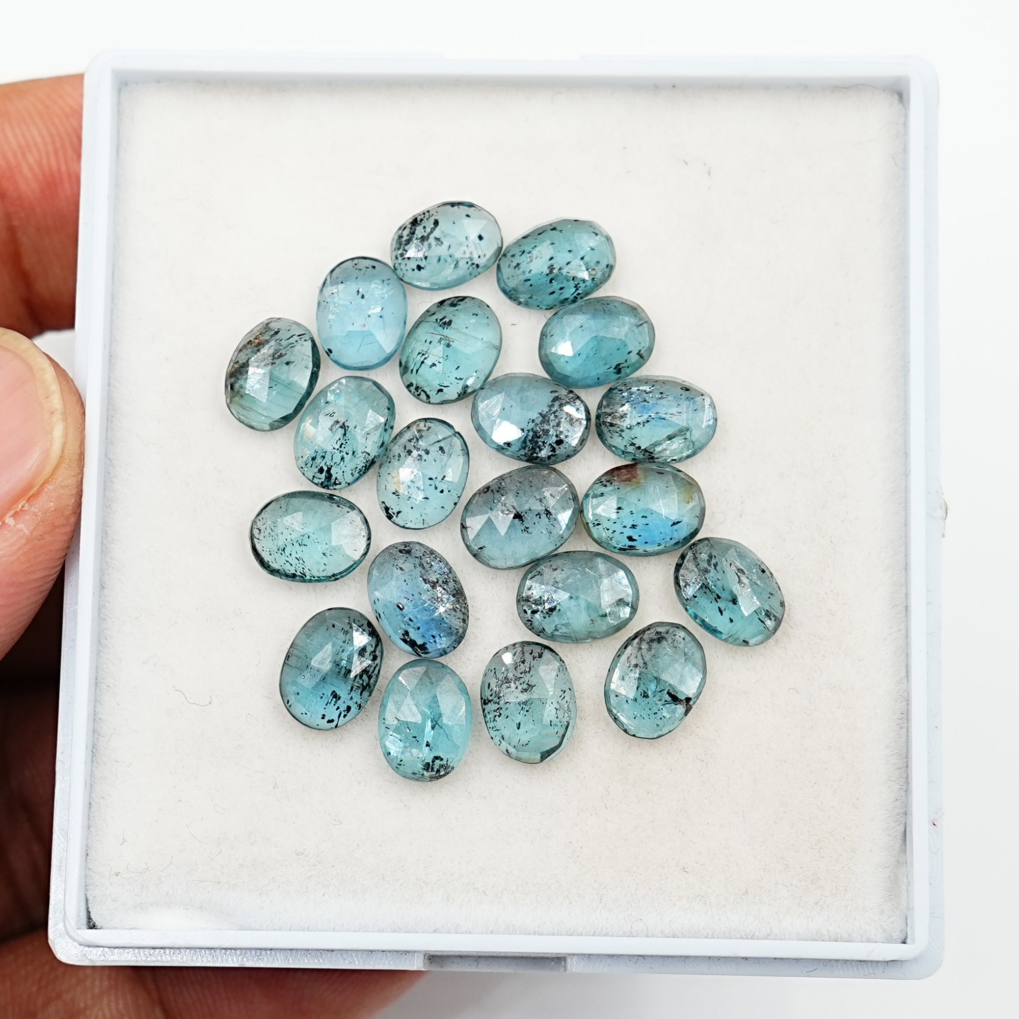 Teal Moss Kyanite Rosecut Oval Cabochon | Earthy Elegance with Natural Inclusions - 20 Pieces