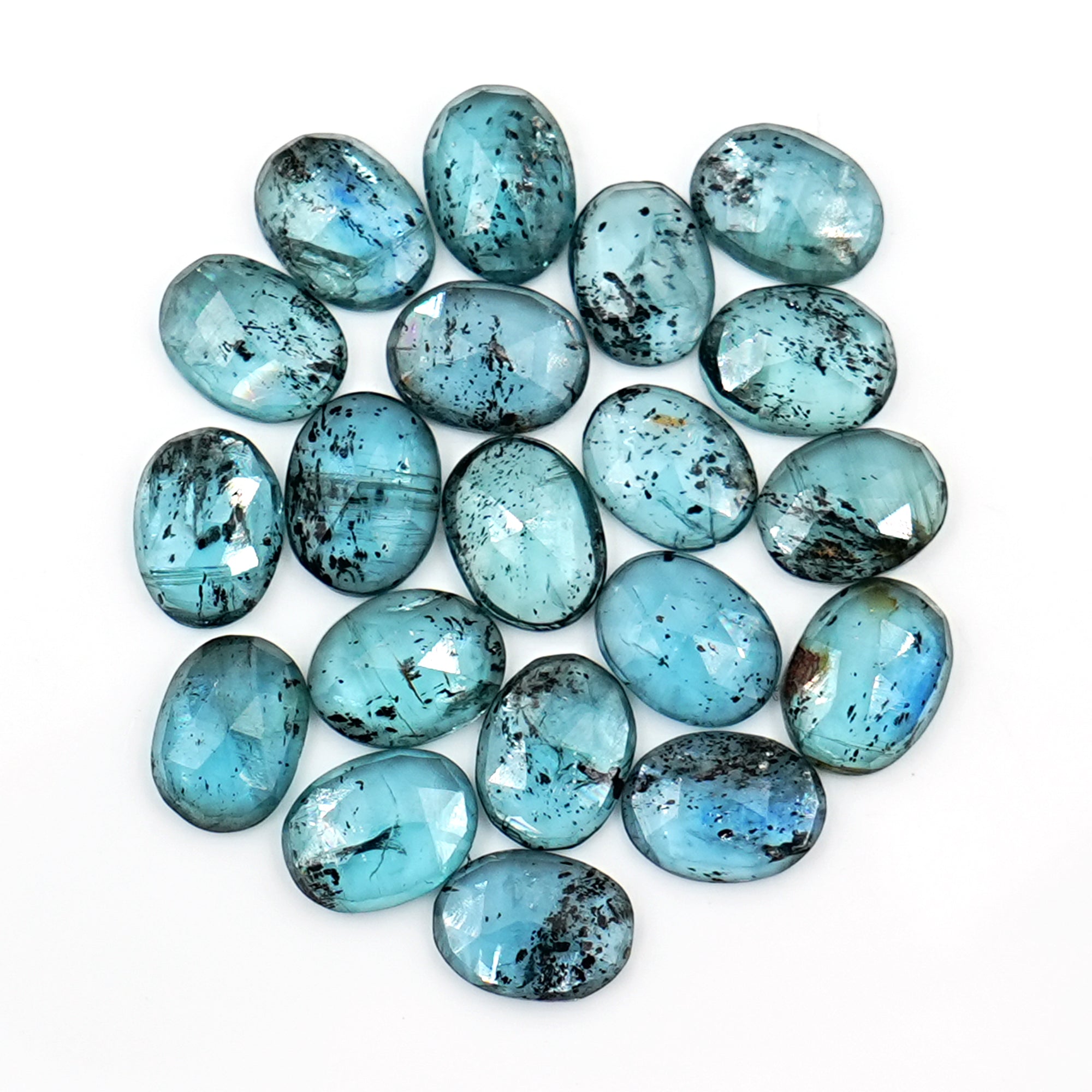 Teal Moss Kyanite Rosecut Oval Cabochon | Earthy Elegance with Natural Inclusions - 20 Pieces