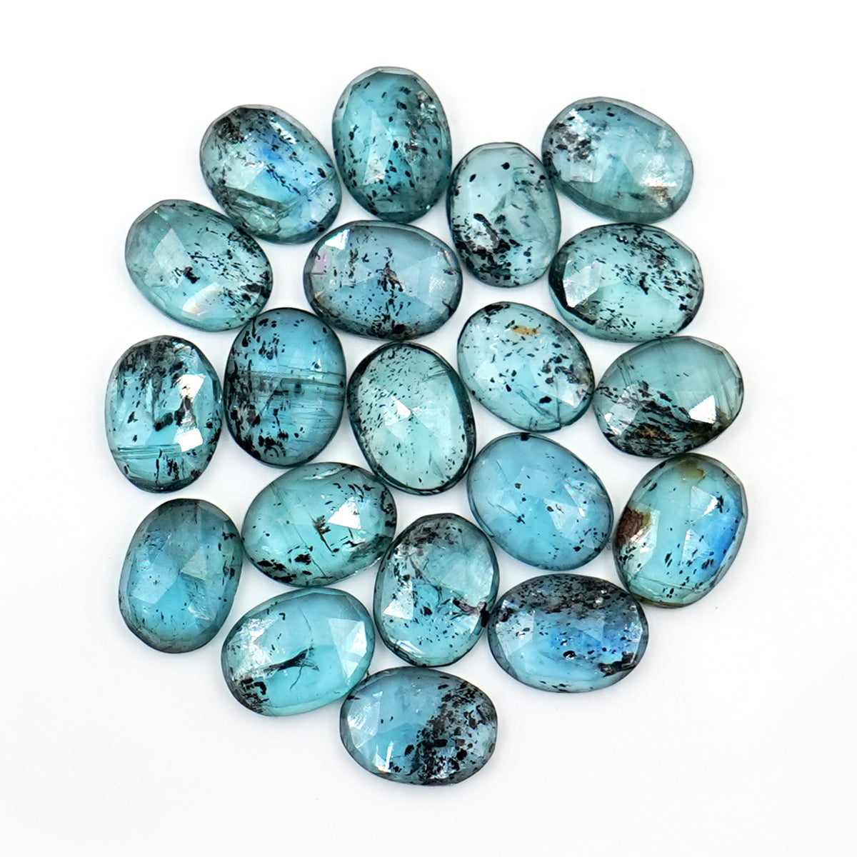 Teal Moss Kyanite Rosecut Oval Cabochon | Earthy Elegance with Natural Inclusions - 20 Pieces