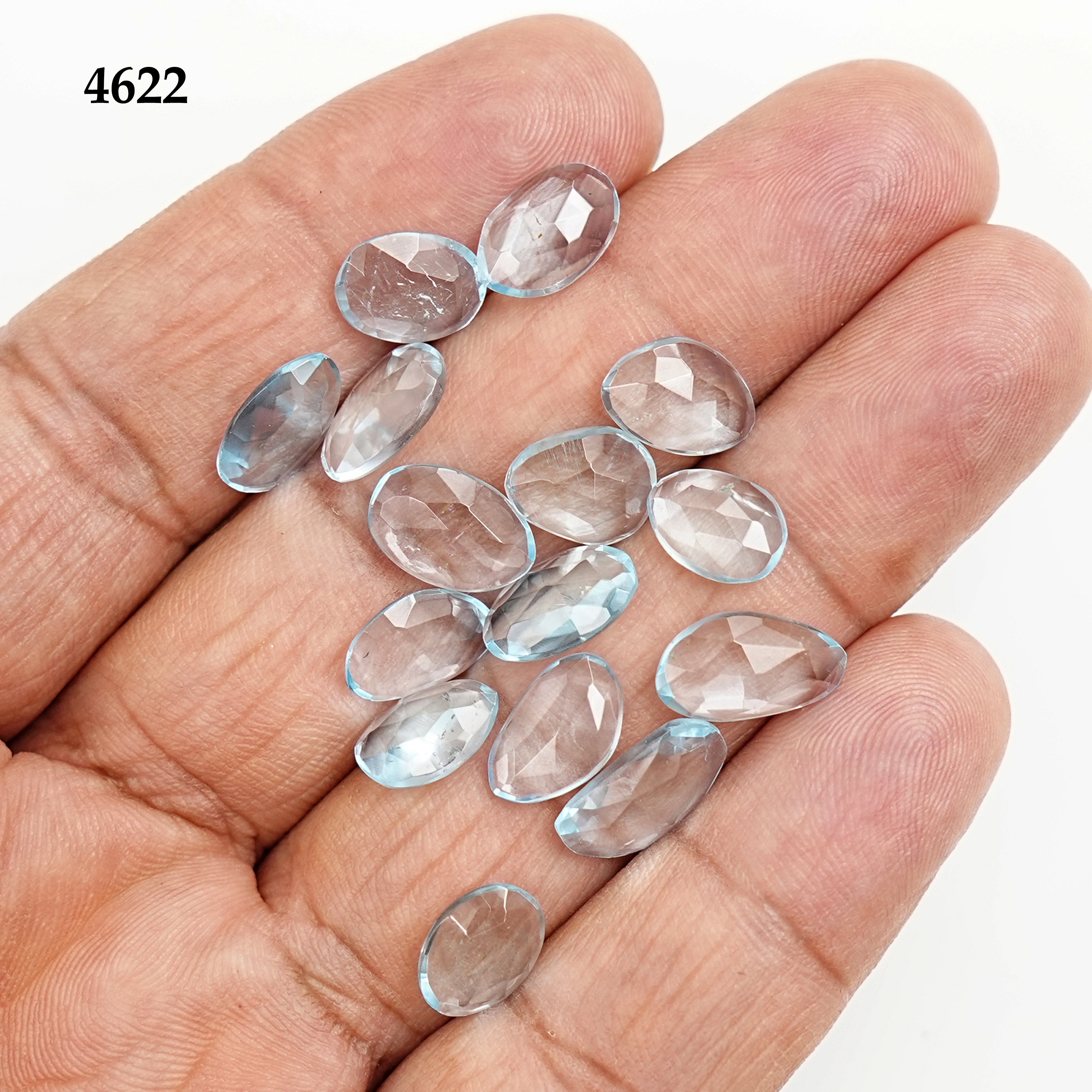 Sky Blue Topaz Rose Cut Freeform Cabochons | Shimmering Sky-Toned Elegance - 15 Pieces